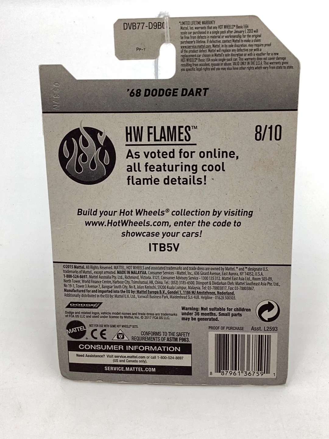Hot Wheels 2017 HW Flames #249 ‘68 Dodge Dart 54E - Image 7