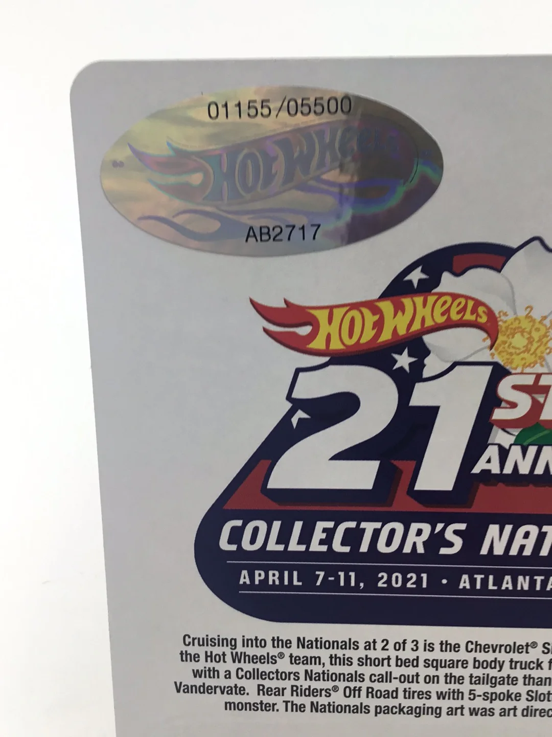 Hot wheels 21st annual collectors nationals 83 Silverado 4x4 1155/5500 - Image 7