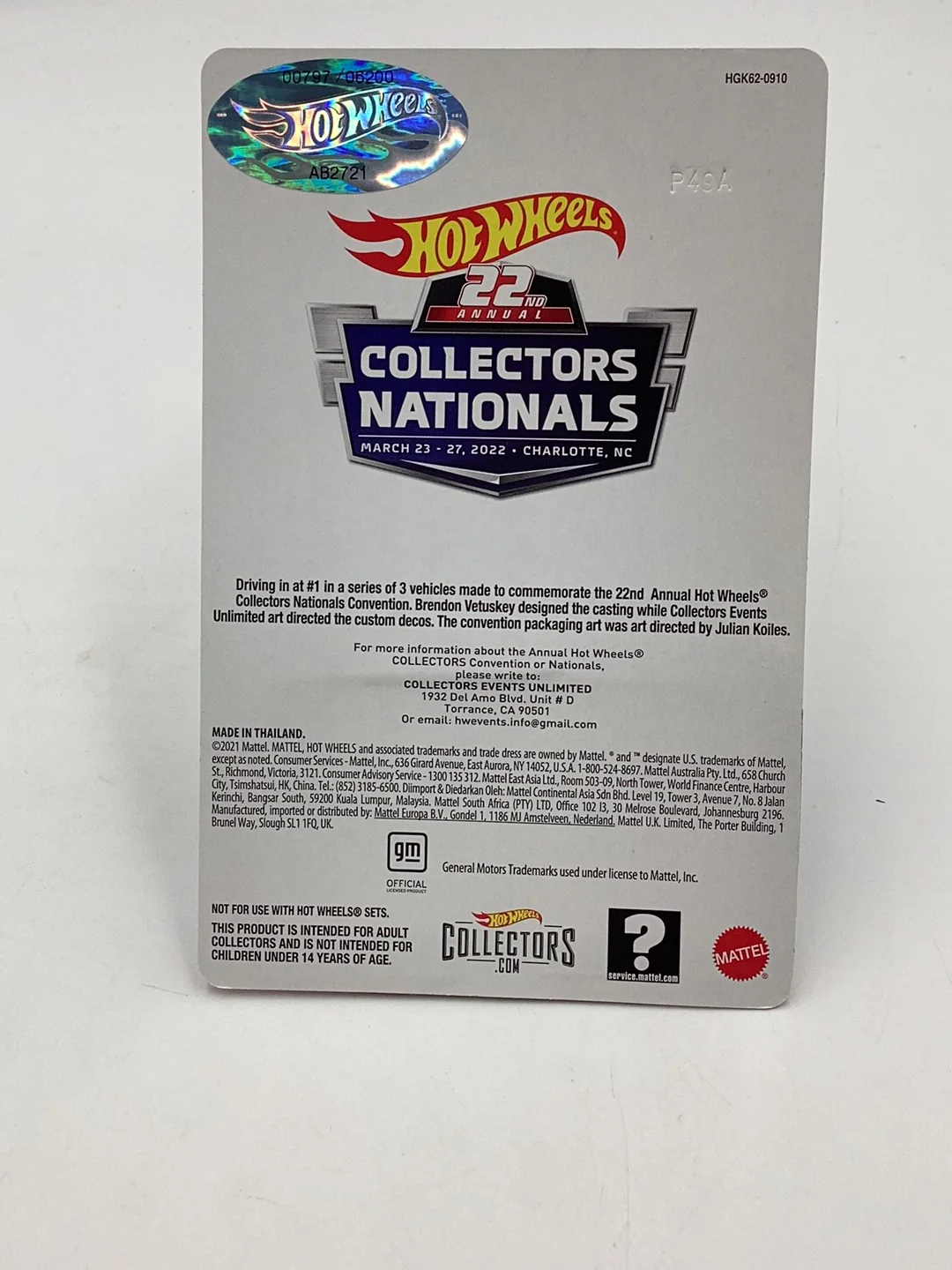 Hot wheels 22nd annual collectors Nationals 70 Chevy Blazer #797/6200 with protector - Image 6