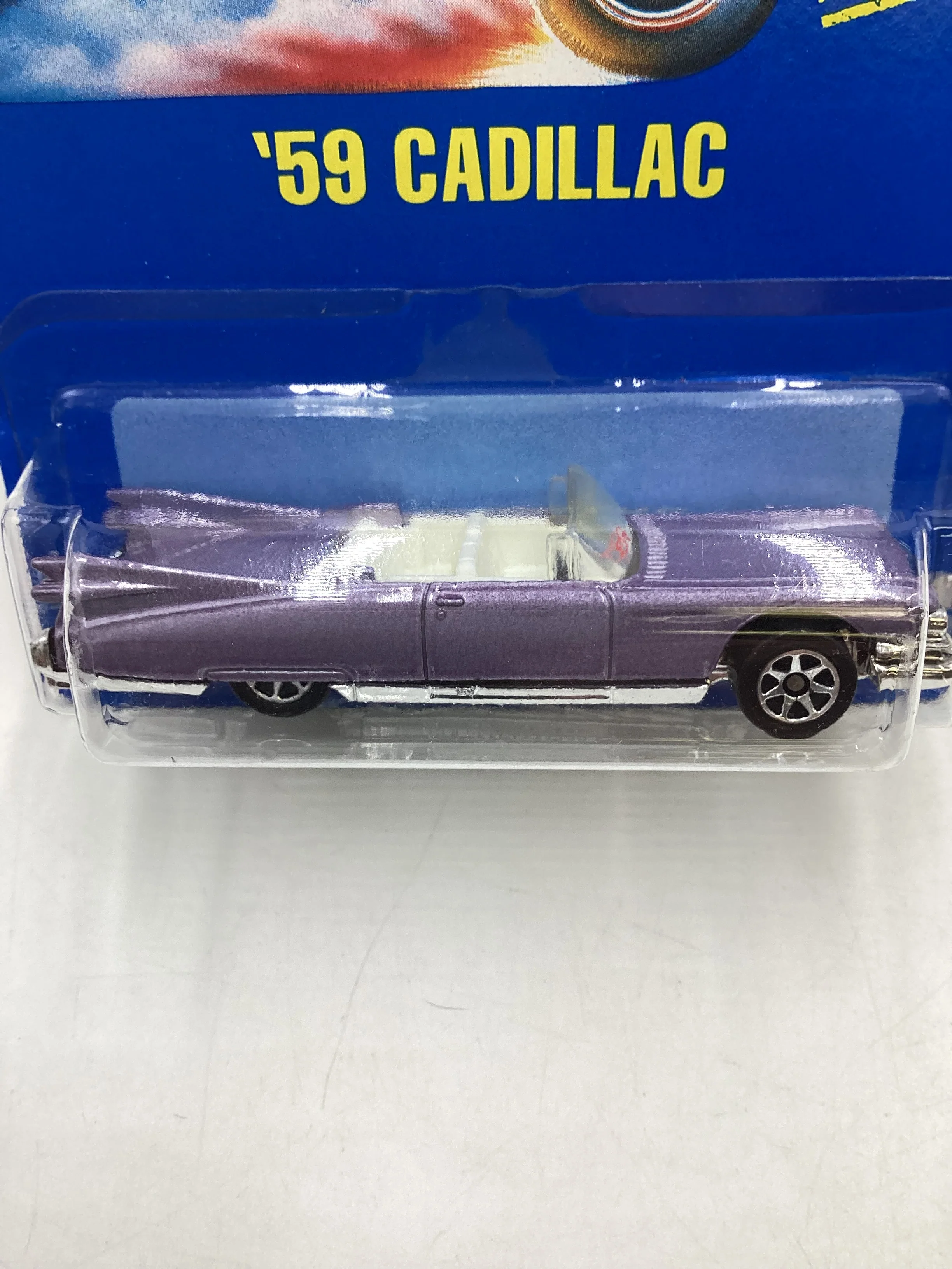 Hot Wheels Blue Card Collector No. 266 59 Cadillac Purple 7SP Chrome Wheels 239F - Image 3