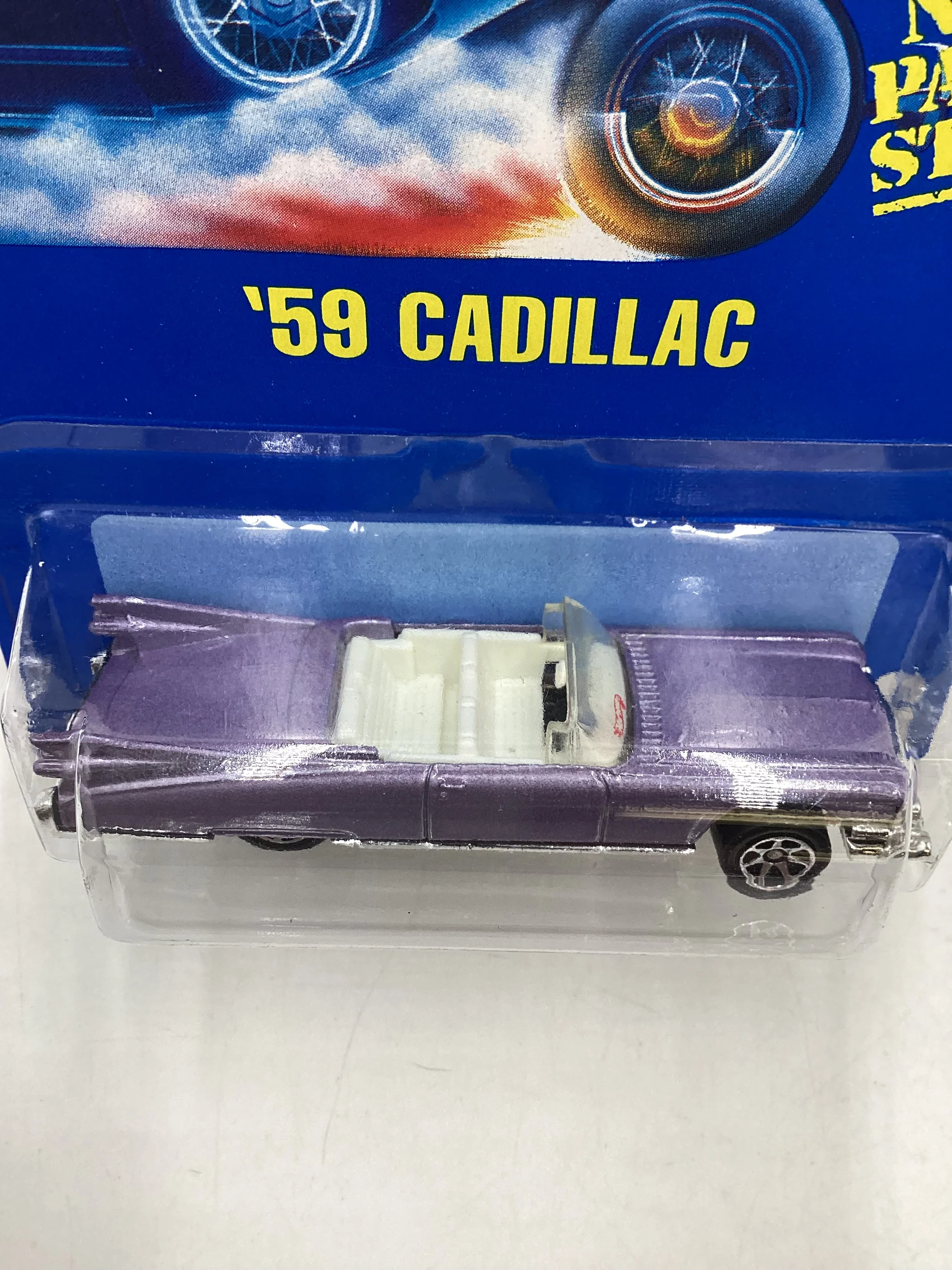 Hot Wheels Blue Card Collector No. 266 59 Cadillac Purple 7SP Chrome Wheels 239F - Image 6