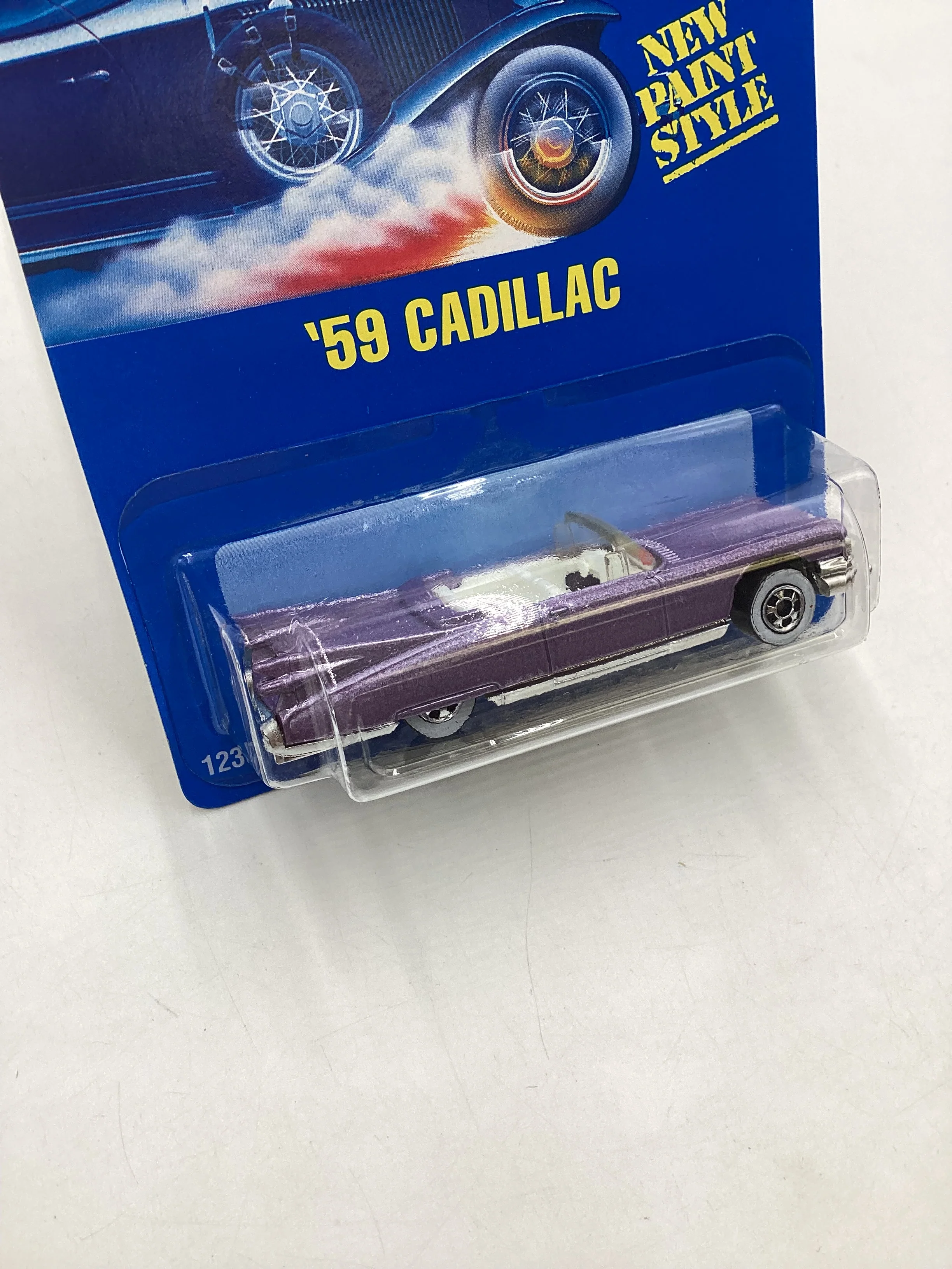 Hot Wheels Blue Card Collector No. 266 59 Cadillac Purple WW Wheels 239F - Image 5