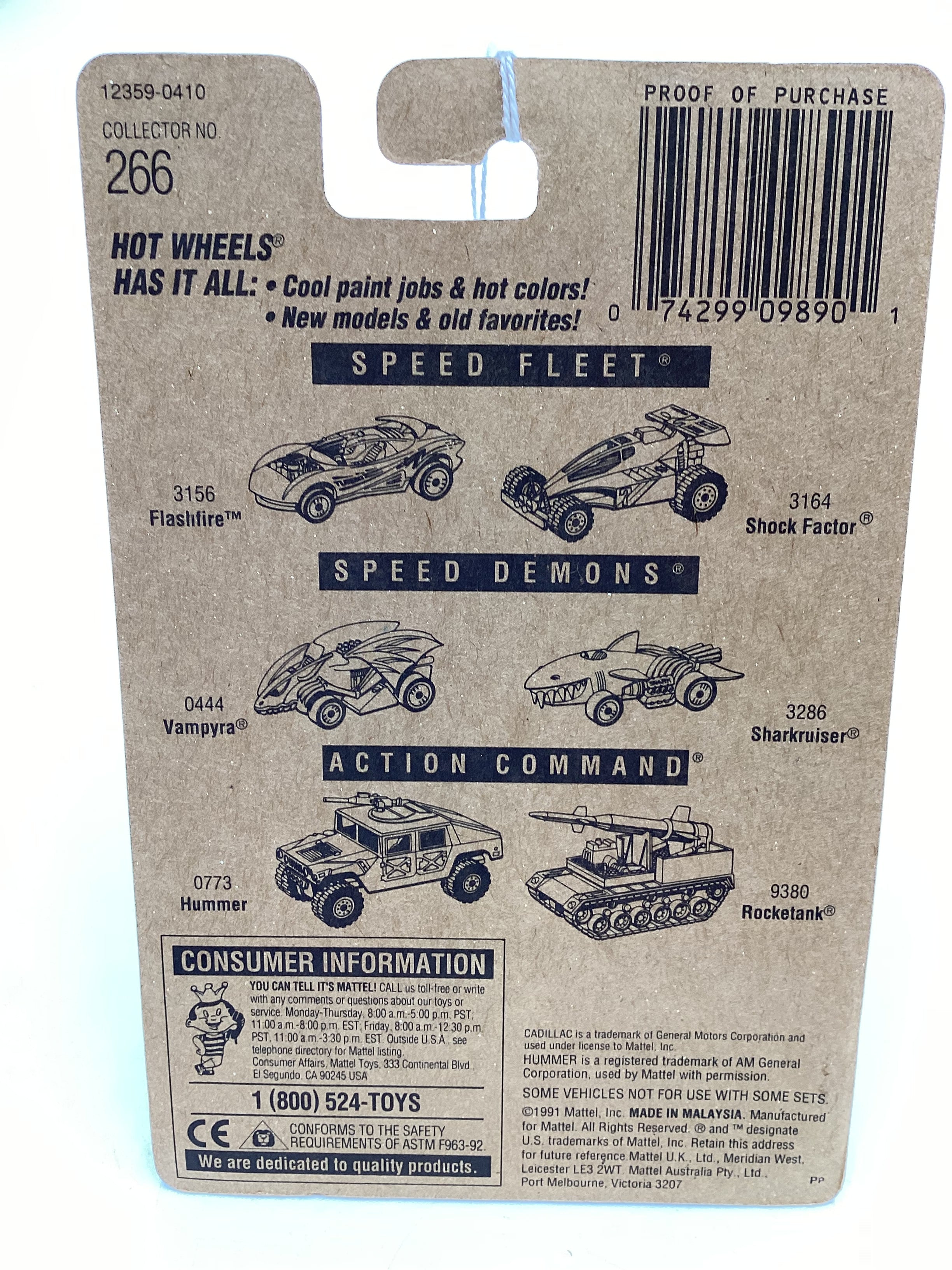 Hot Wheels Blue Card Collector No. 266 59 Cadillac Purple WW Wheels 239F - Image 7