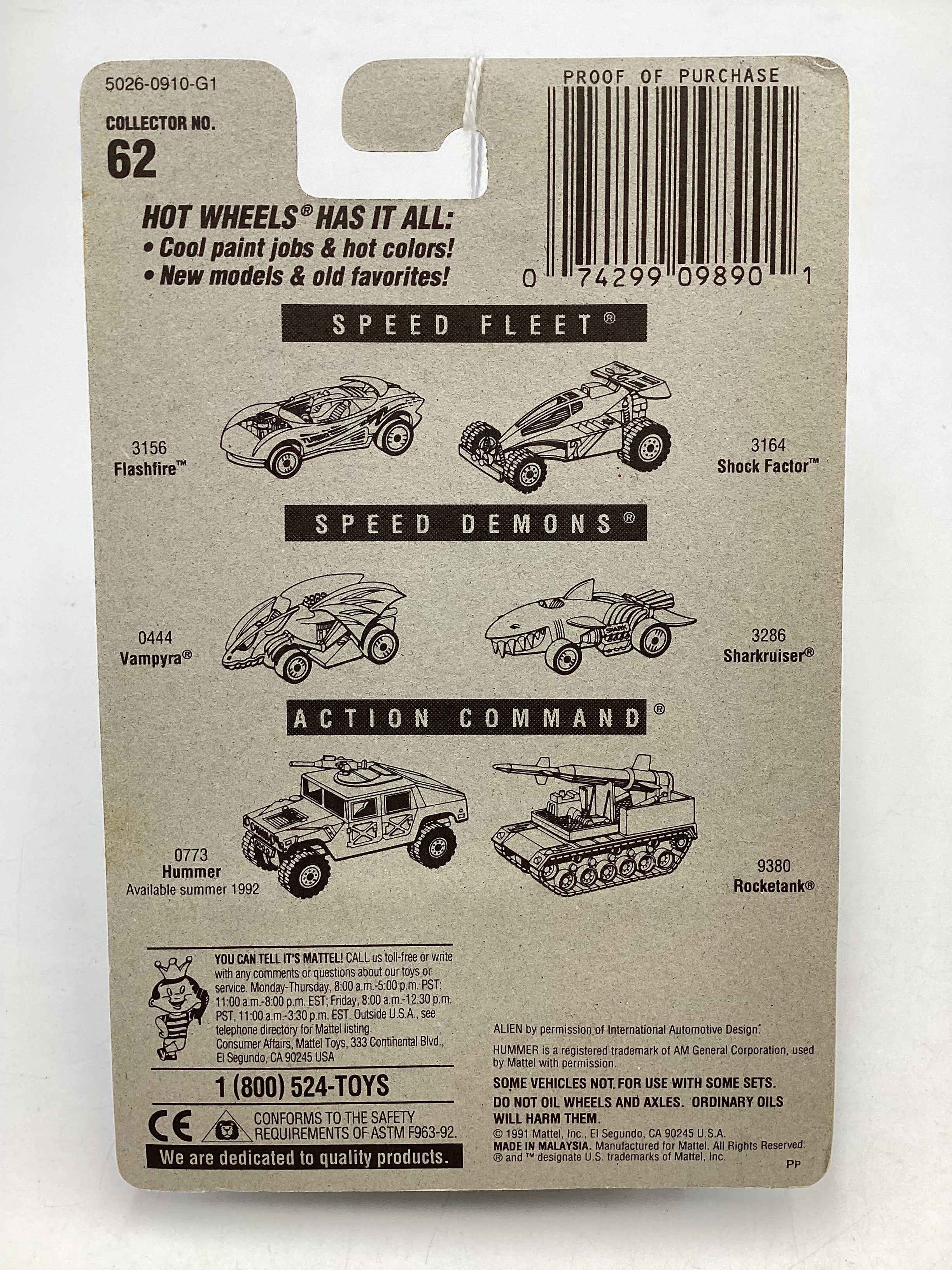 Hot Wheels Blue Card Collector No. 62 Alien Red 5SP Wheels 239H - Image 7
