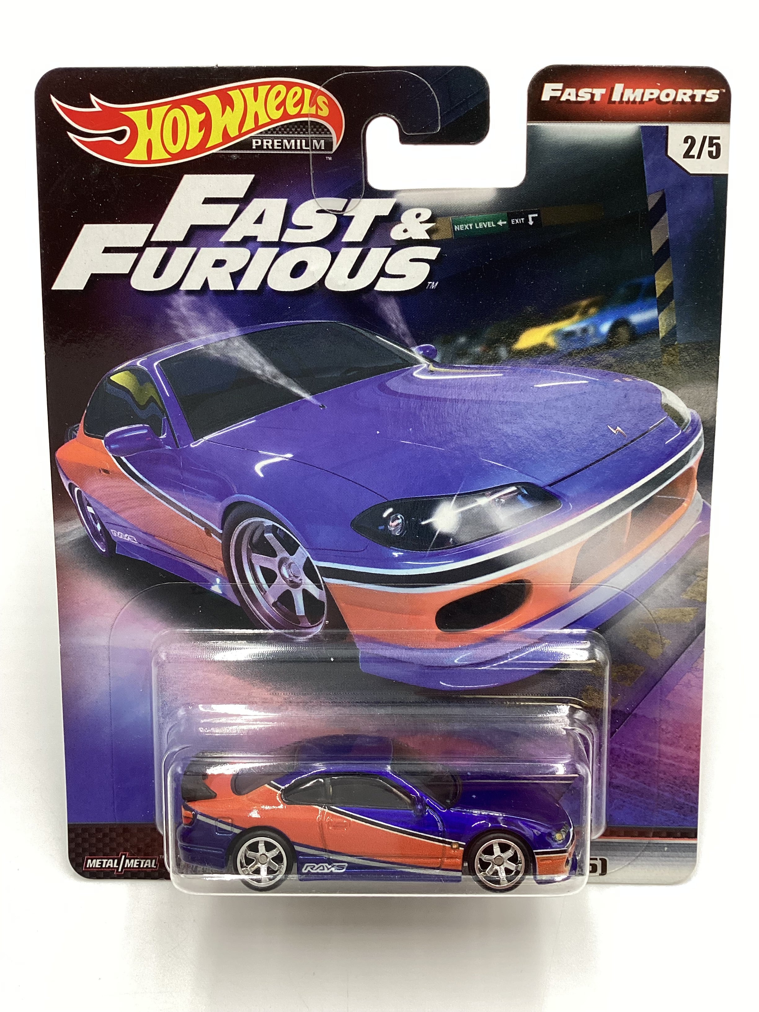 Hot Wheels Premium Fast & Furious Fast Imports #2 Nissan Silvia S15 Blue/Orange W/Protector - Image 2