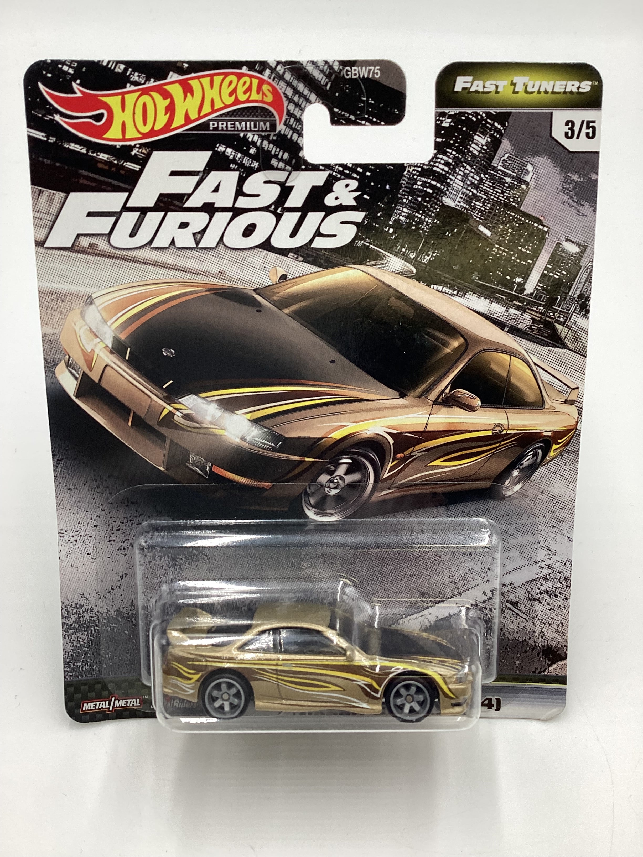 Hot Wheels Premium Fast & Furious Fast Tuners #3 Nissan 240SX S14 Gold W/Protector - Image 2