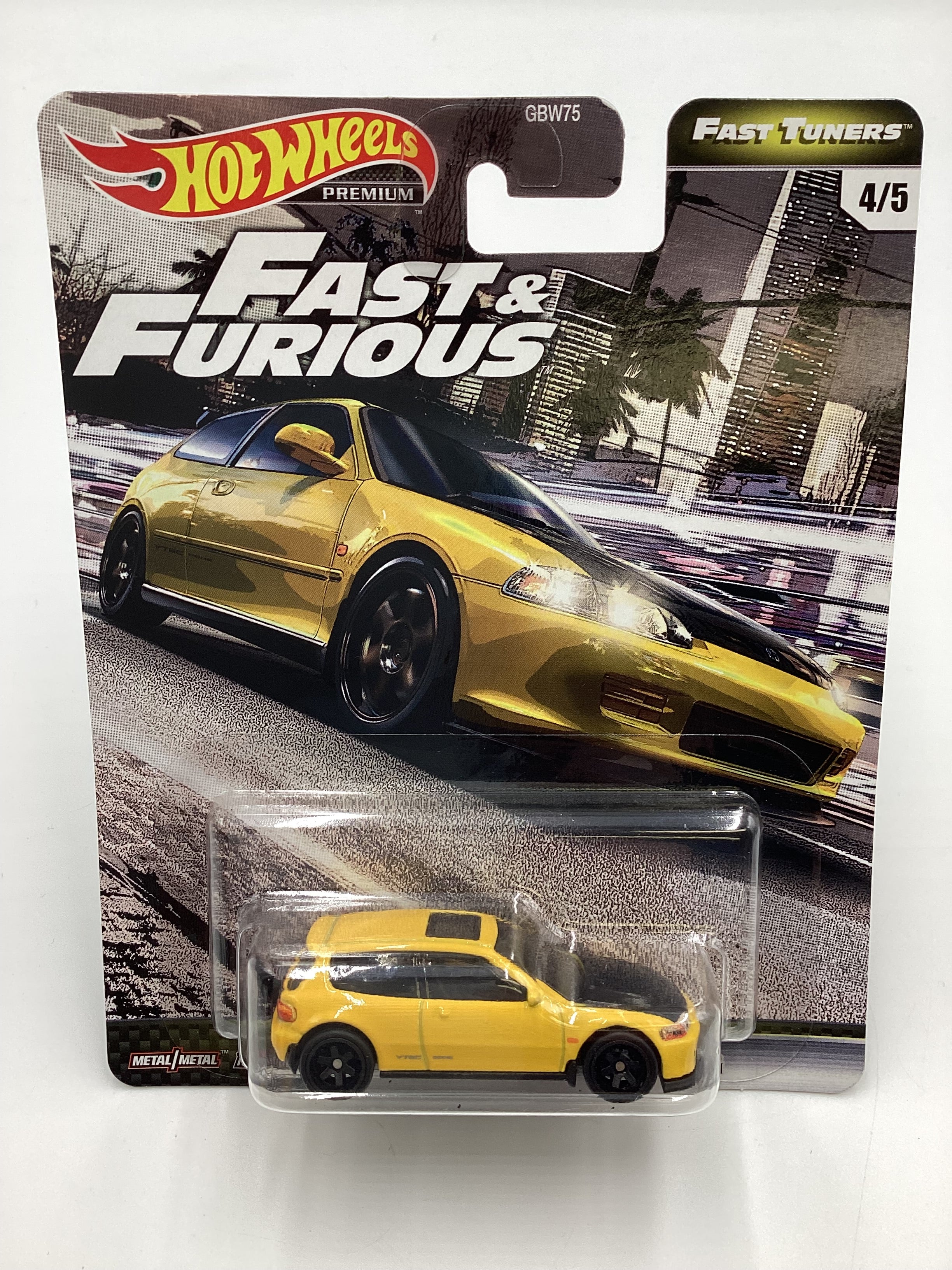 Hot Wheels Premium Fast & Furious Fast Tuners #4 Honda Civic EG Yellow W/Protector - Image 2