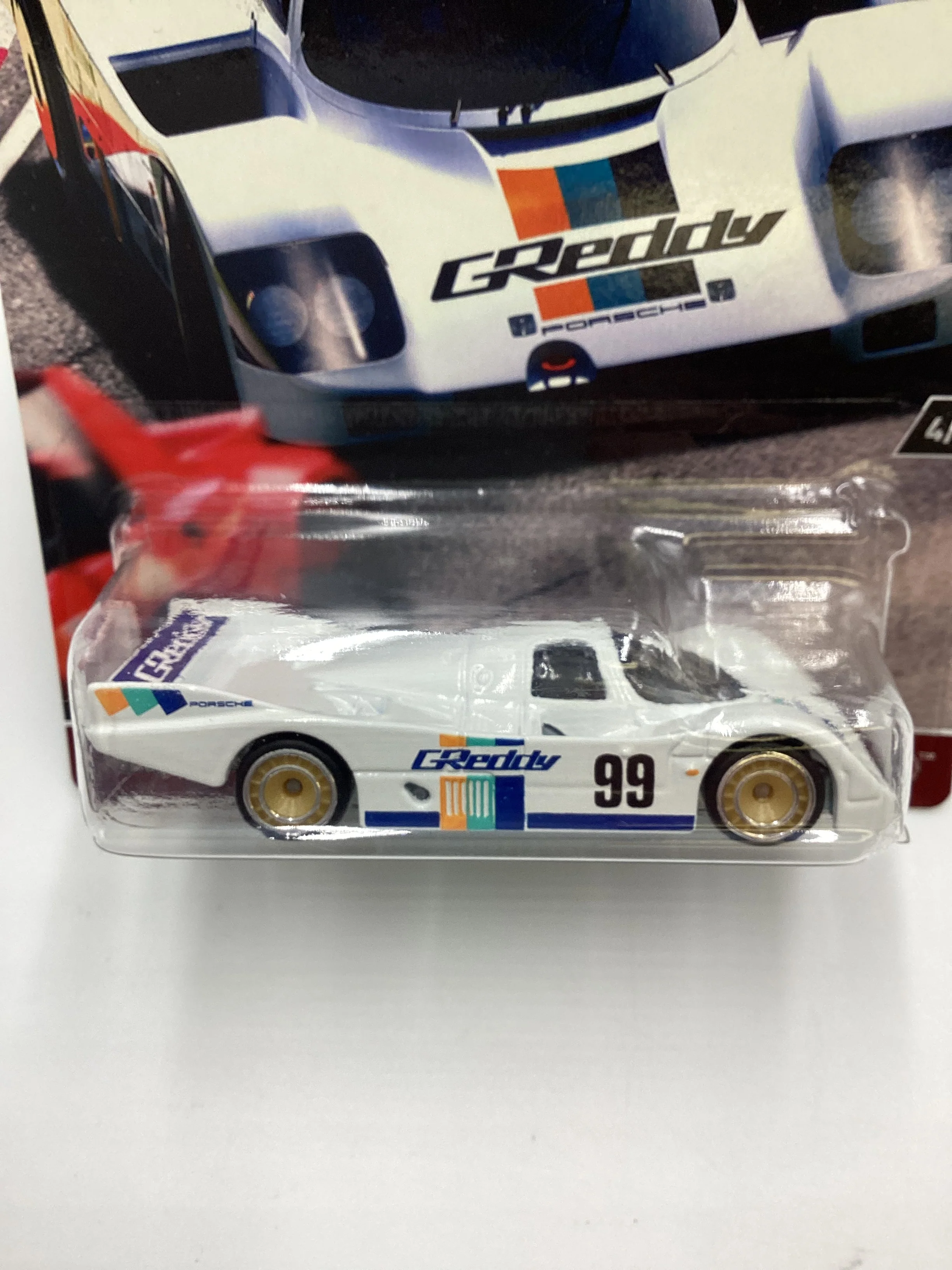 Hot wheels Race Day #4 Porsche 962 White GReddy *Cracked Blister* 245K - Image 3
