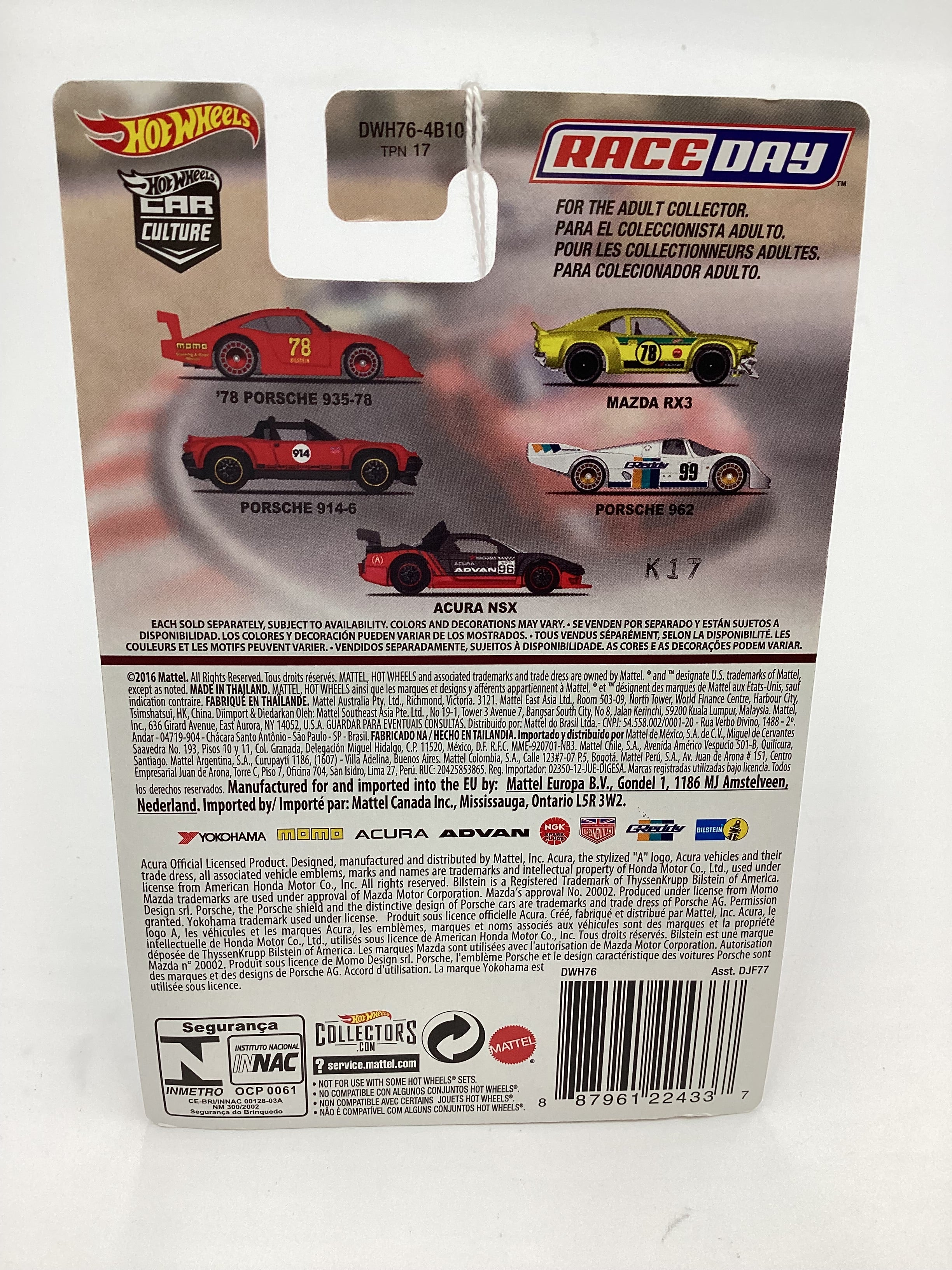 Hot wheels Race Day #4 Porsche 962 White GReddy *Cracked Blister* 245K - Image 8