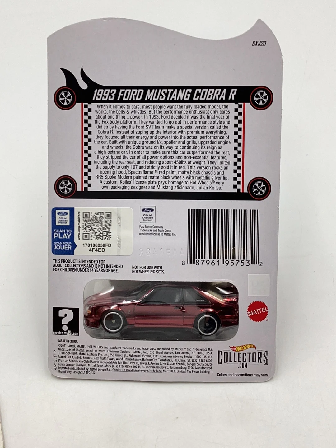 Hot wheels redline club 1993 Ford Mustang Cobra R with protector - Image 7