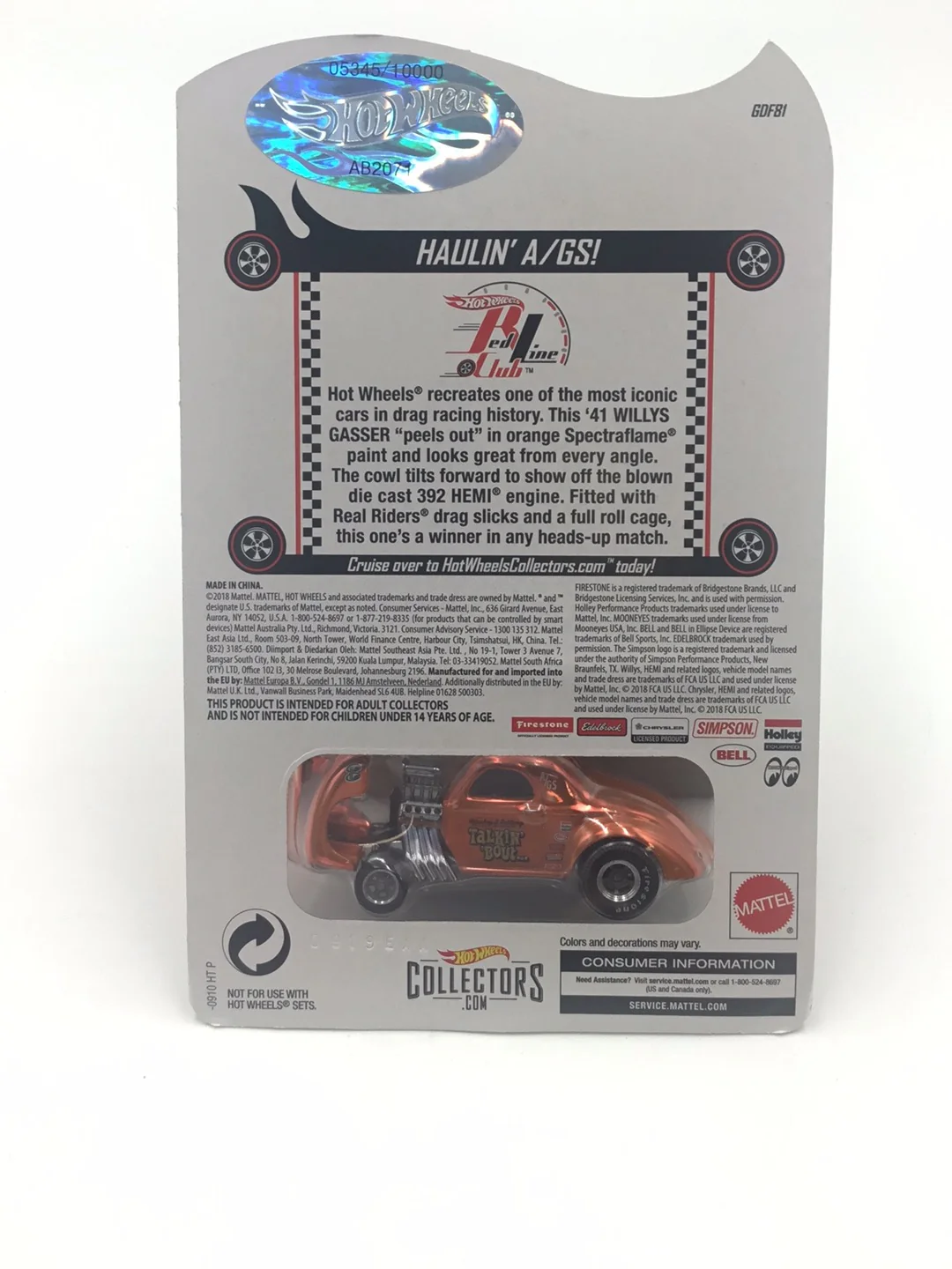 Hot wheels redline club 41 Willys Gasser 5345/10000 with protector - Image 6