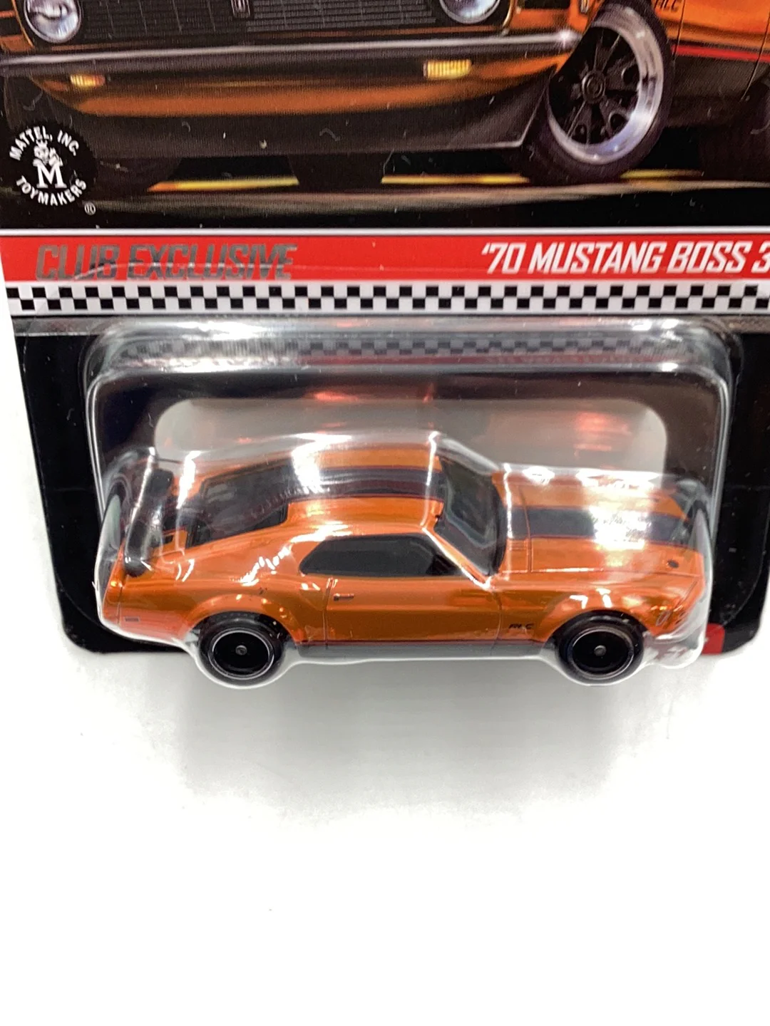 Hot Wheels redline club exclusive 70 Mustang Boss 302 2021 Club car with patch and button and protector - Image 6