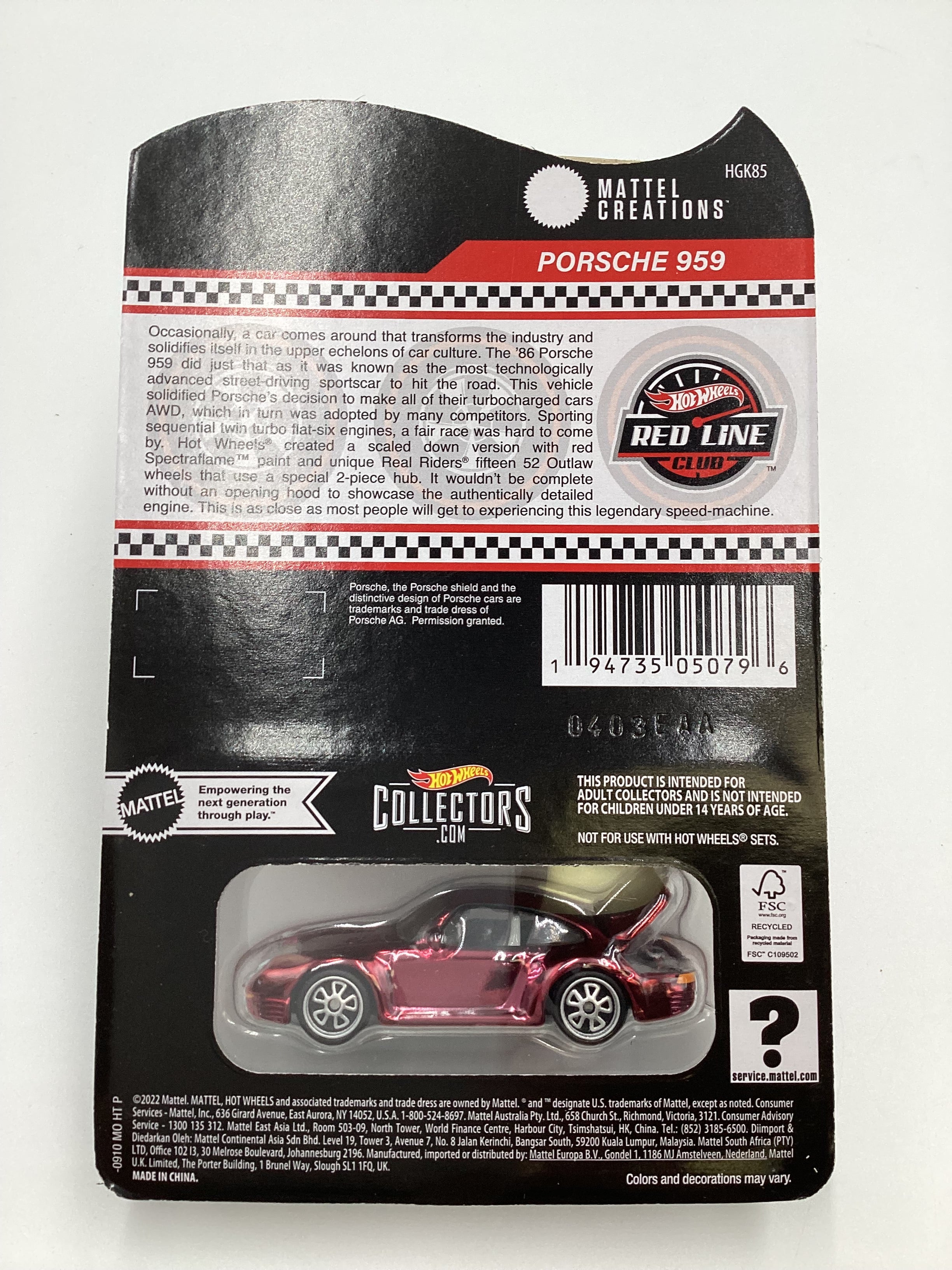 Hot Wheels RLC Non Sticker Card Porsche 959 Red with protector - Image 7