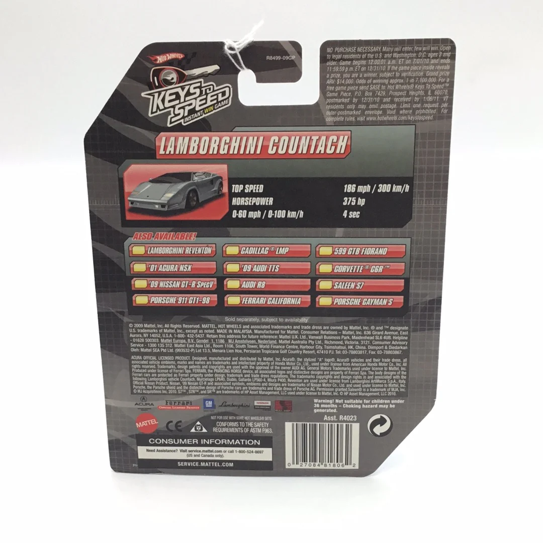 Hot wheels Speed Machines Lamborghini Countach keys to speed cardback VHTF - Image 4