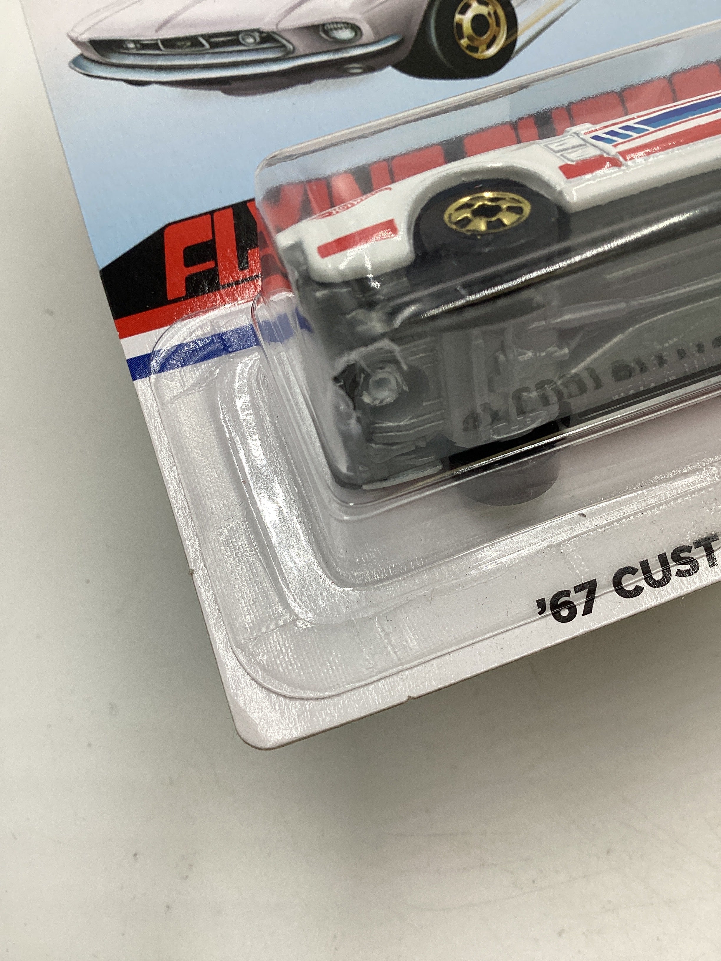 Hot Wheels Target Exclusive Flying Customs 67 Custom Mustang White Cracked Blister 157E - Image 7