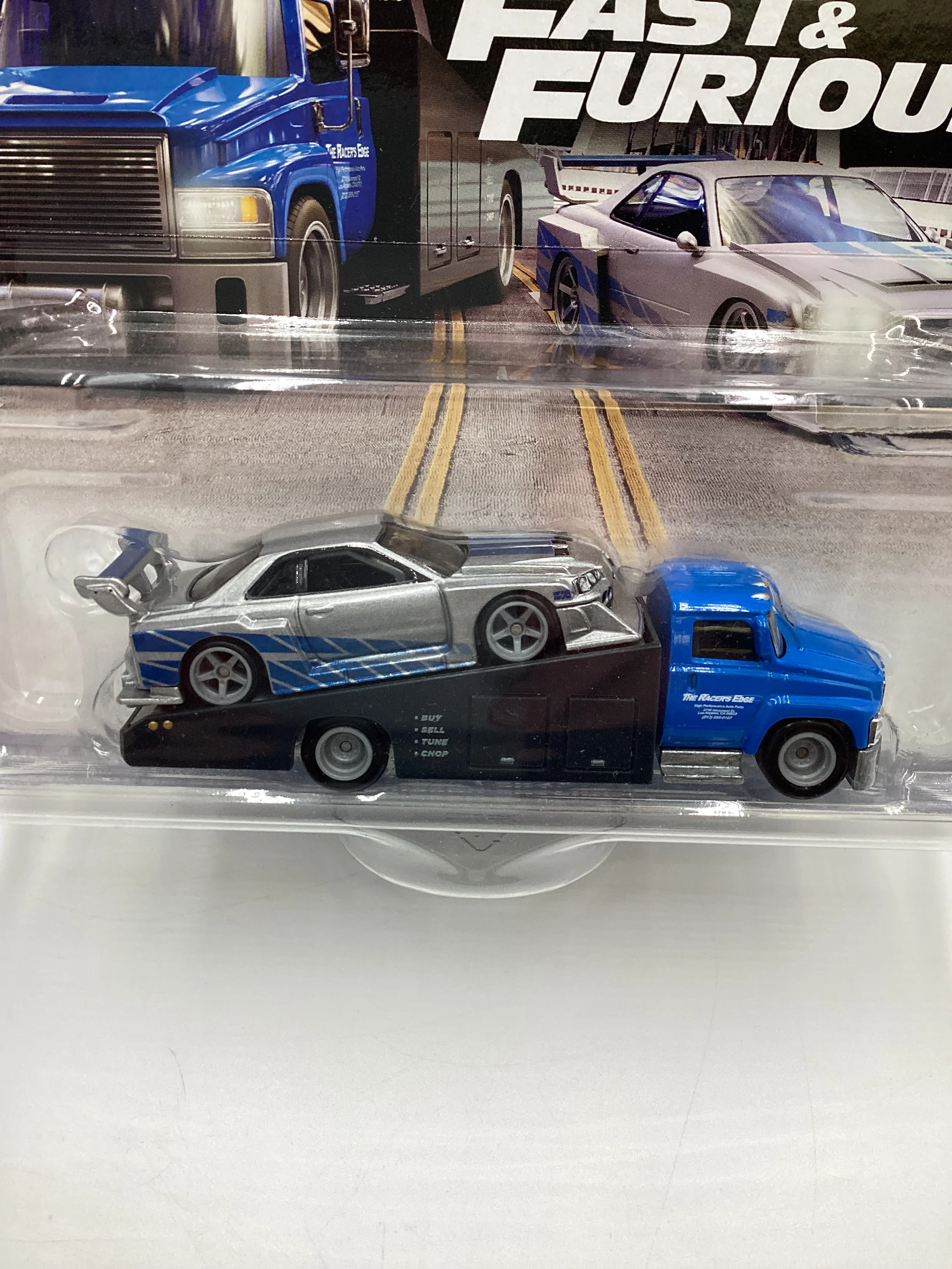 Hot Wheels Team Transport Fast and Furious LB-ER34 Super Silhouette Nissan Skyline Carry On Blue with Protector - Image 2