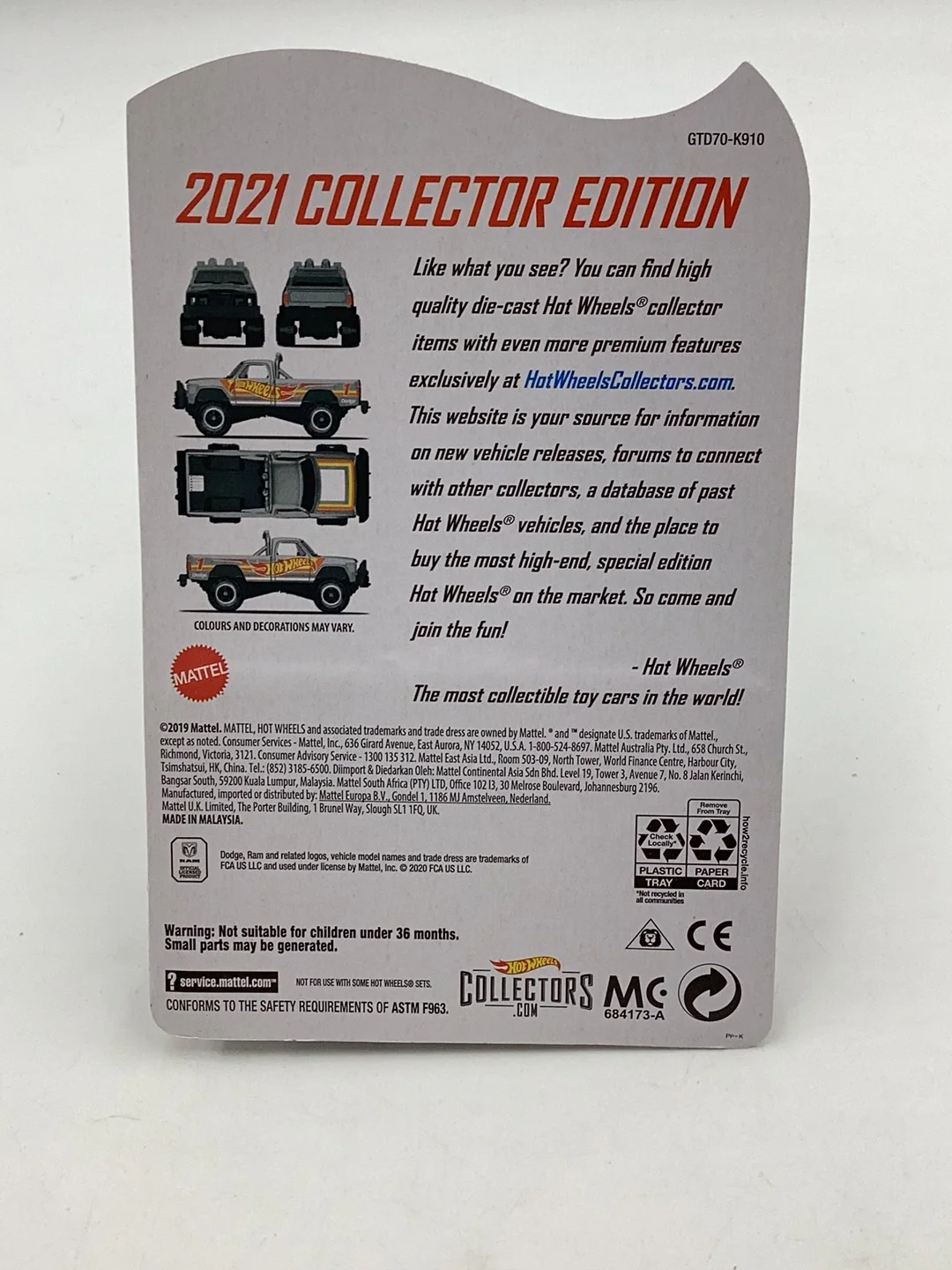 Hw 2021 Collectors edition Zamac 1980 Dodge Macho Power Wagon with protector - Image 6