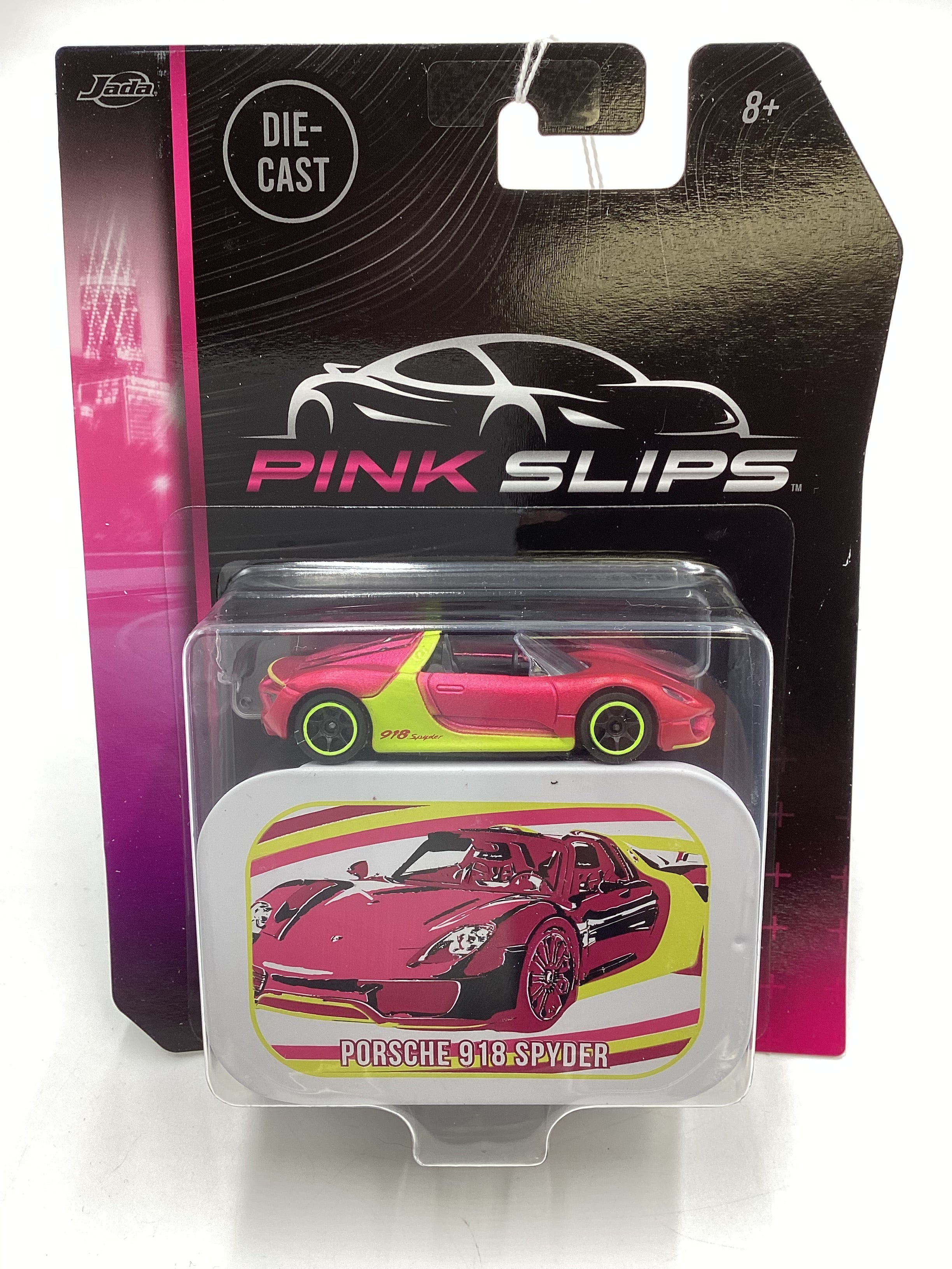 Jada Diecast Pink Slips W/Tin Porsche 918 Spyder Pink 110F - Image 2