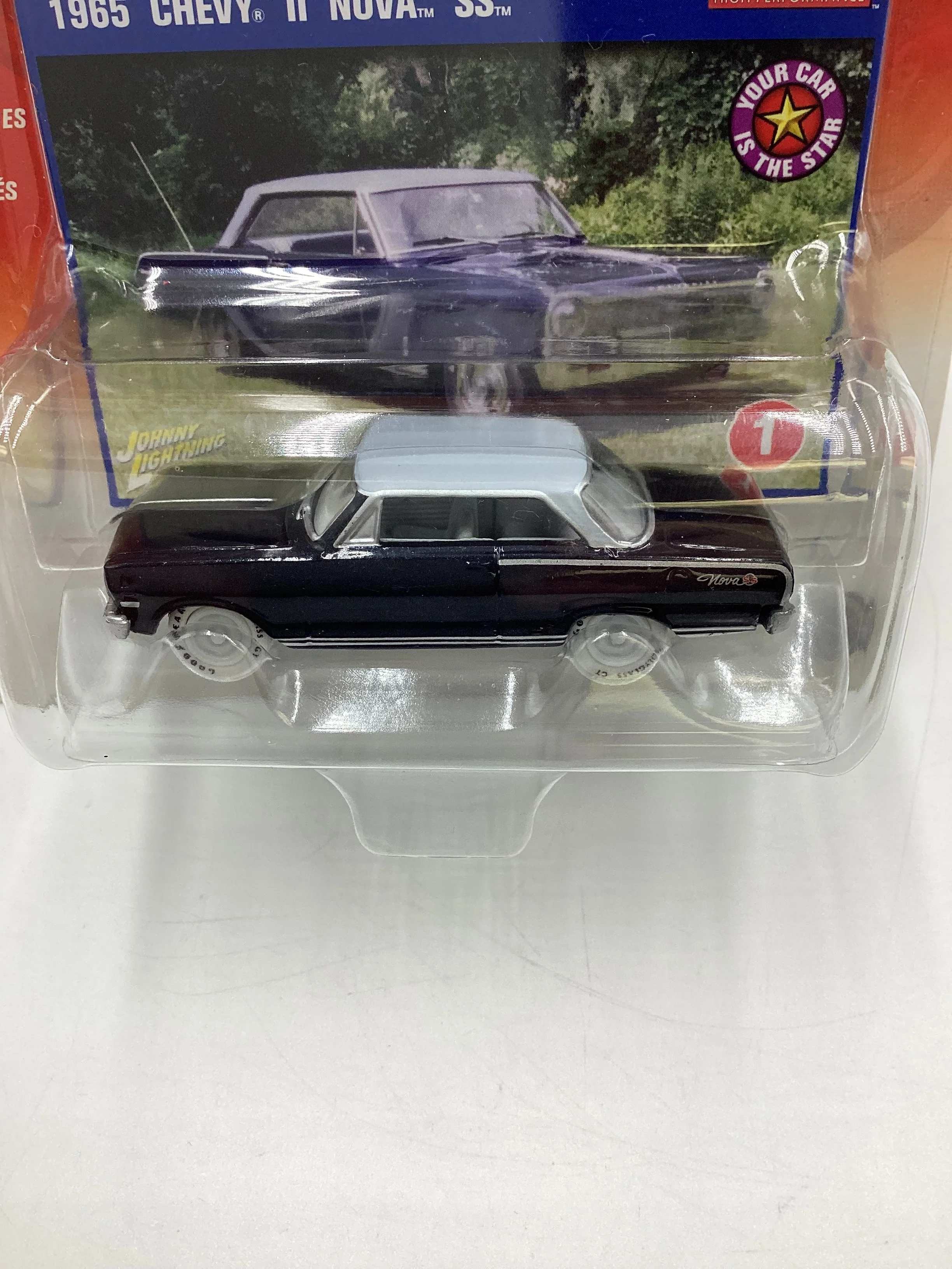 Johnny Lightning Chevy High Performance #1 Bob Burkos 1965 Chevy II Nova SS Black White Lightning Chase VHTF - Image 3