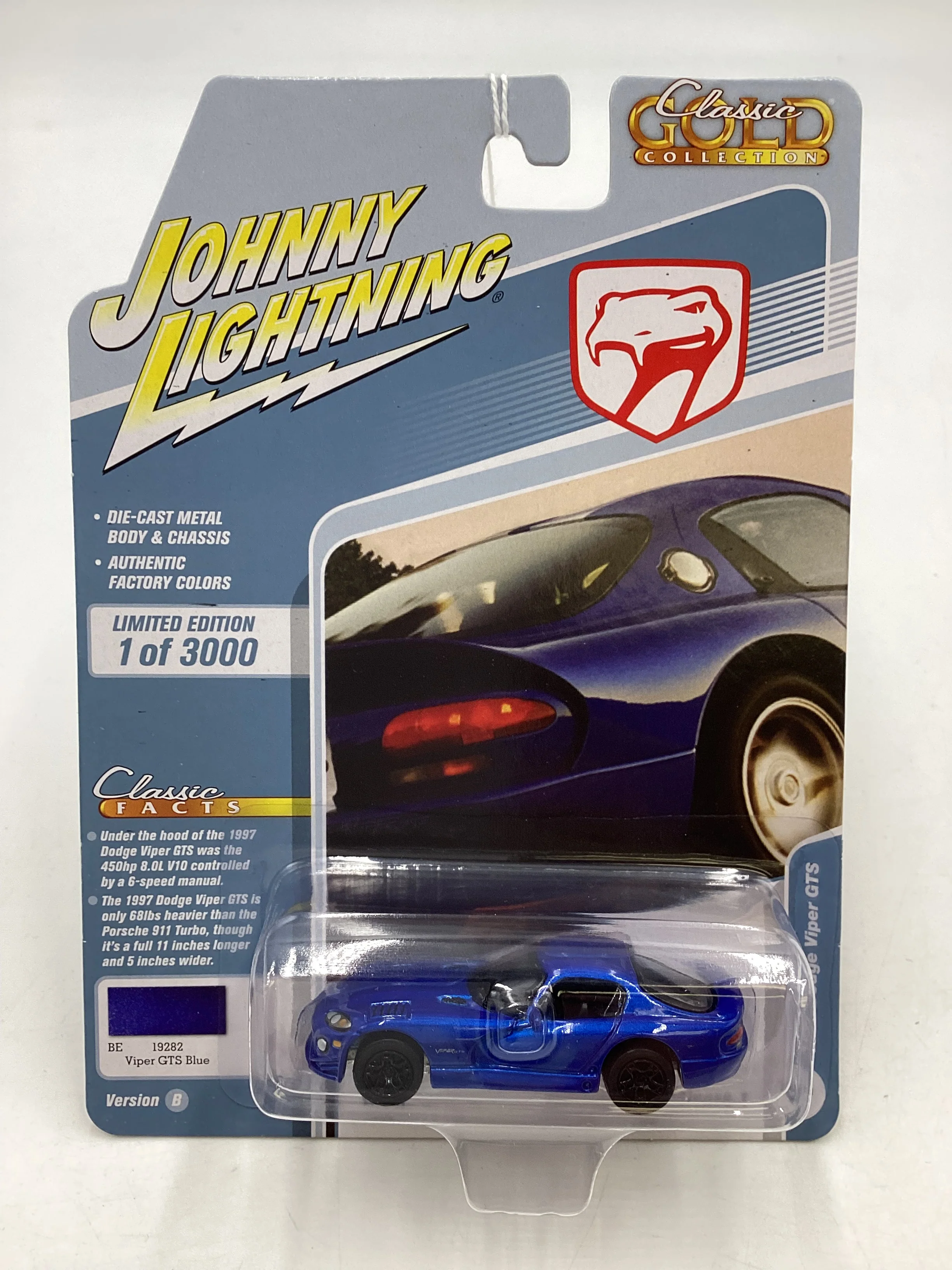 Johnny Lightning Classic Gold Collection Dodge Blue 1997 Dodge Viper GTS 227G - Image 2