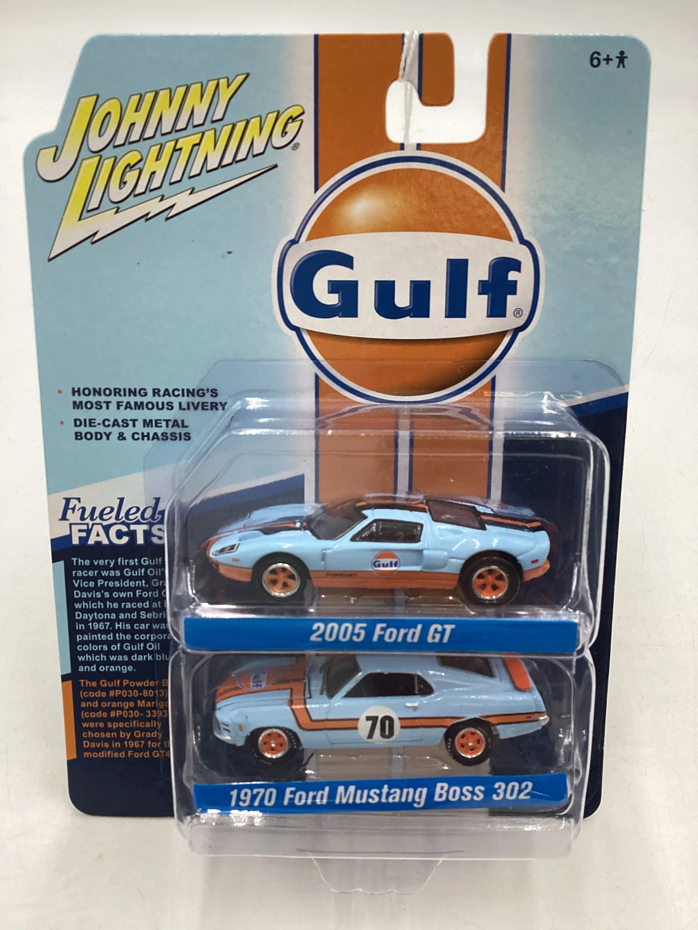 Johnny Lightning Gulf 2005 Ford GT & 1970 Ford Mustang Boss 302 214A - Image 2