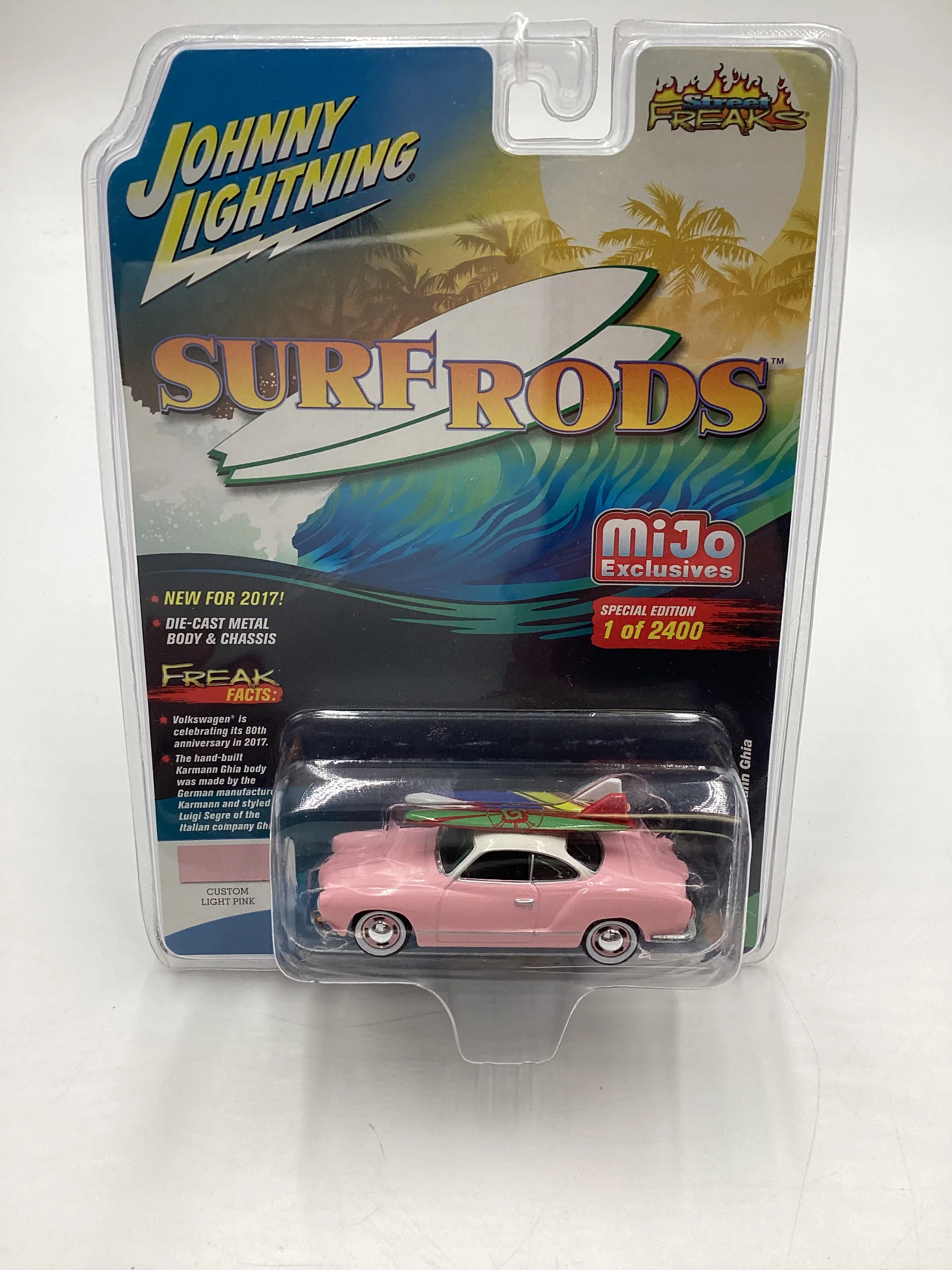 Johnny Lightning Mijo Exclusives Surf Rods 1/2400 1964 VW Karmann Ghia Pink - Image 2