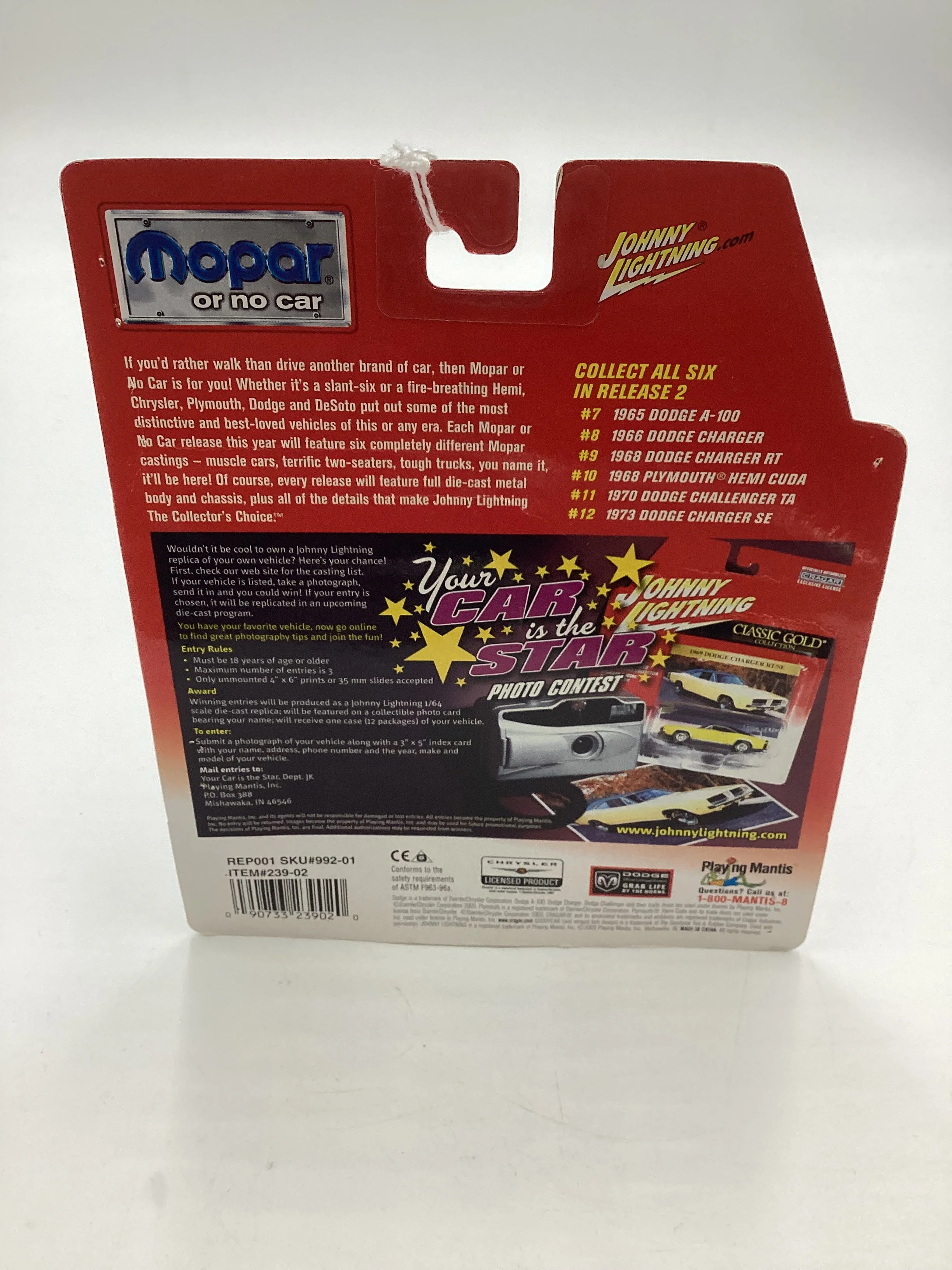 Johnny Lightning Mopar Or No Car #9 1968 Dodge Charger R/T Red 185C - Image 8