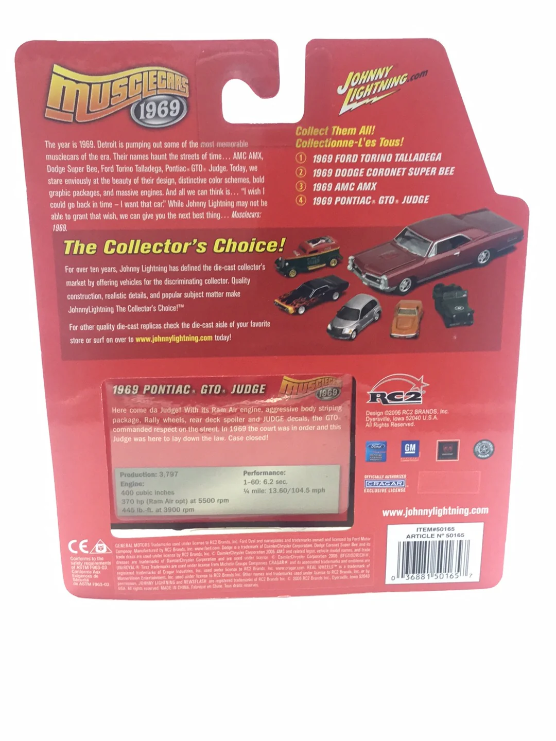 Johnny lightning muscle cars 1969 Pontiac GTO Black redline tires 210E - Image 6