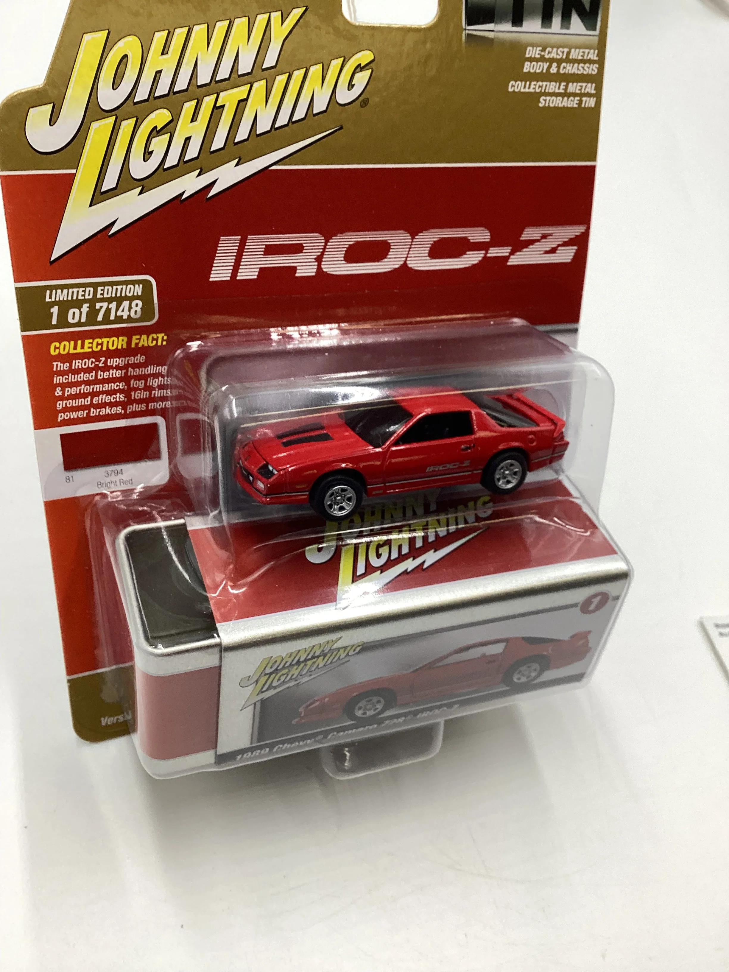 Johnny Lightning Storage Tin Release 2 Version A 1989 Chevy Camaro Z28 IROC-Z Red 221B - Image 5