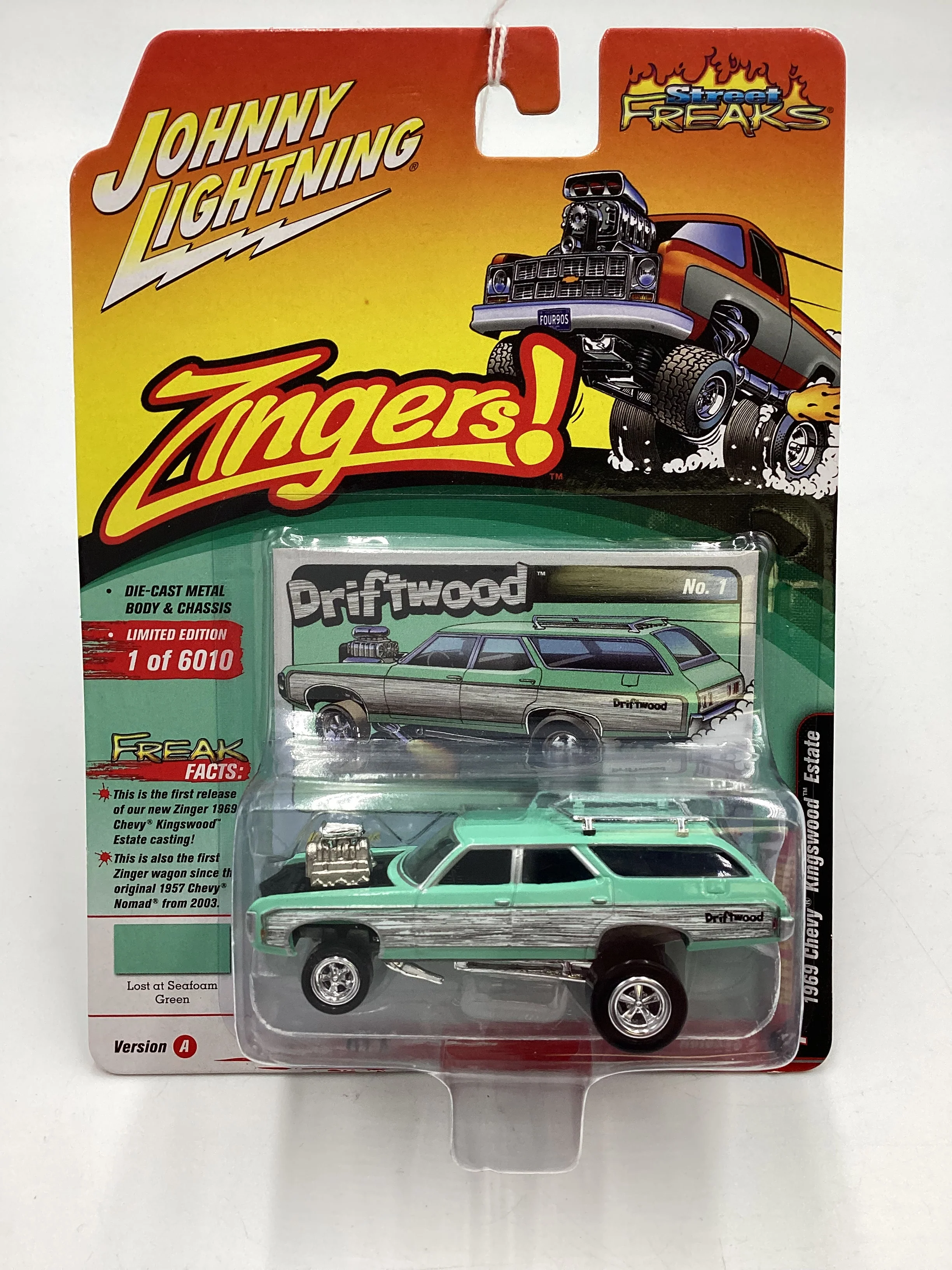 Johnny Lightning Street Freaks Zingers Release 2 Version A 1966 Chevy Kingswood Estate Driftwood Green 216A - Image 2