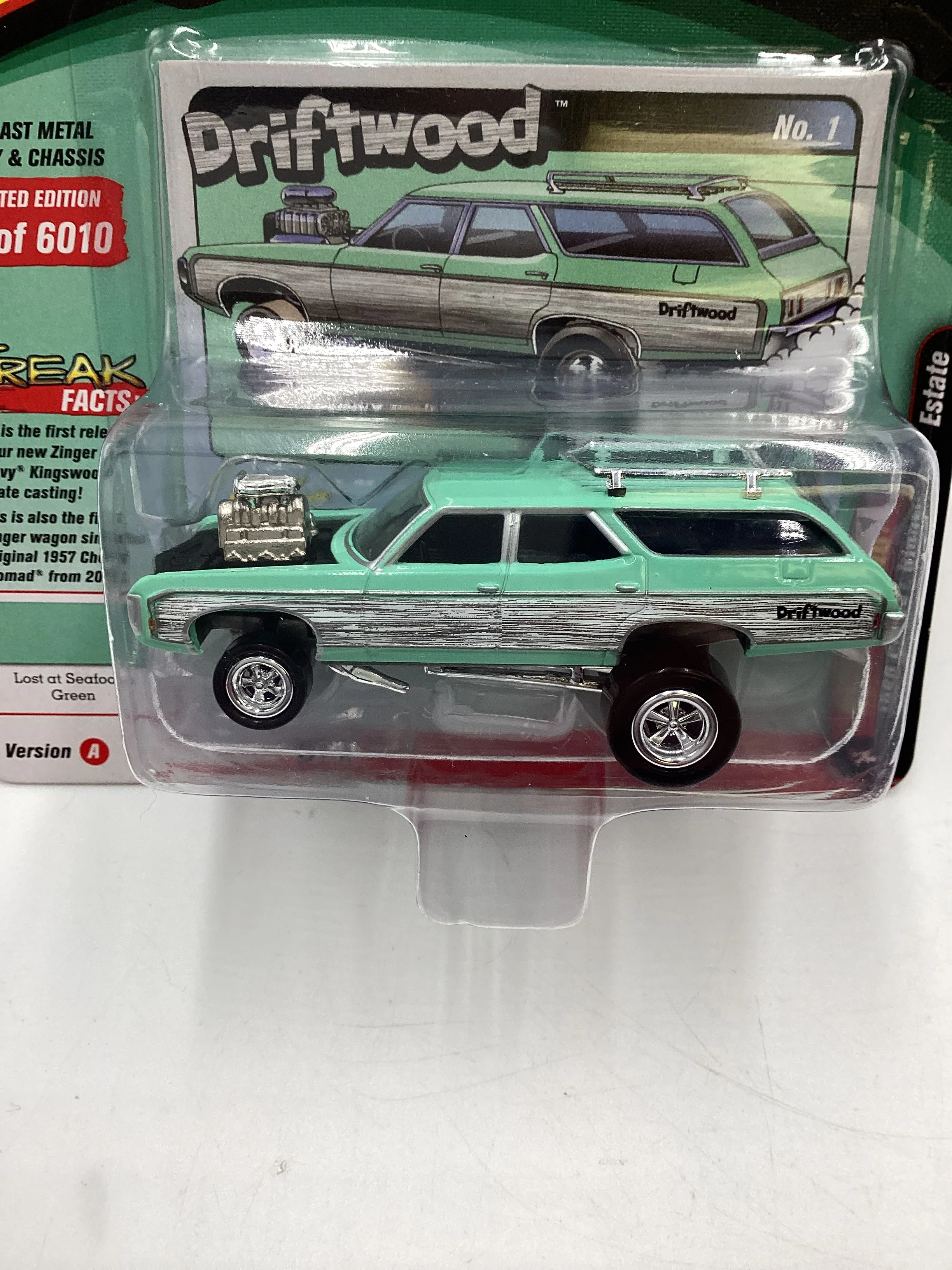 Johnny Lightning Street Freaks Zingers Release 2 Version A 1966 Chevy Kingswood Estate Driftwood Green 216A - Image 3