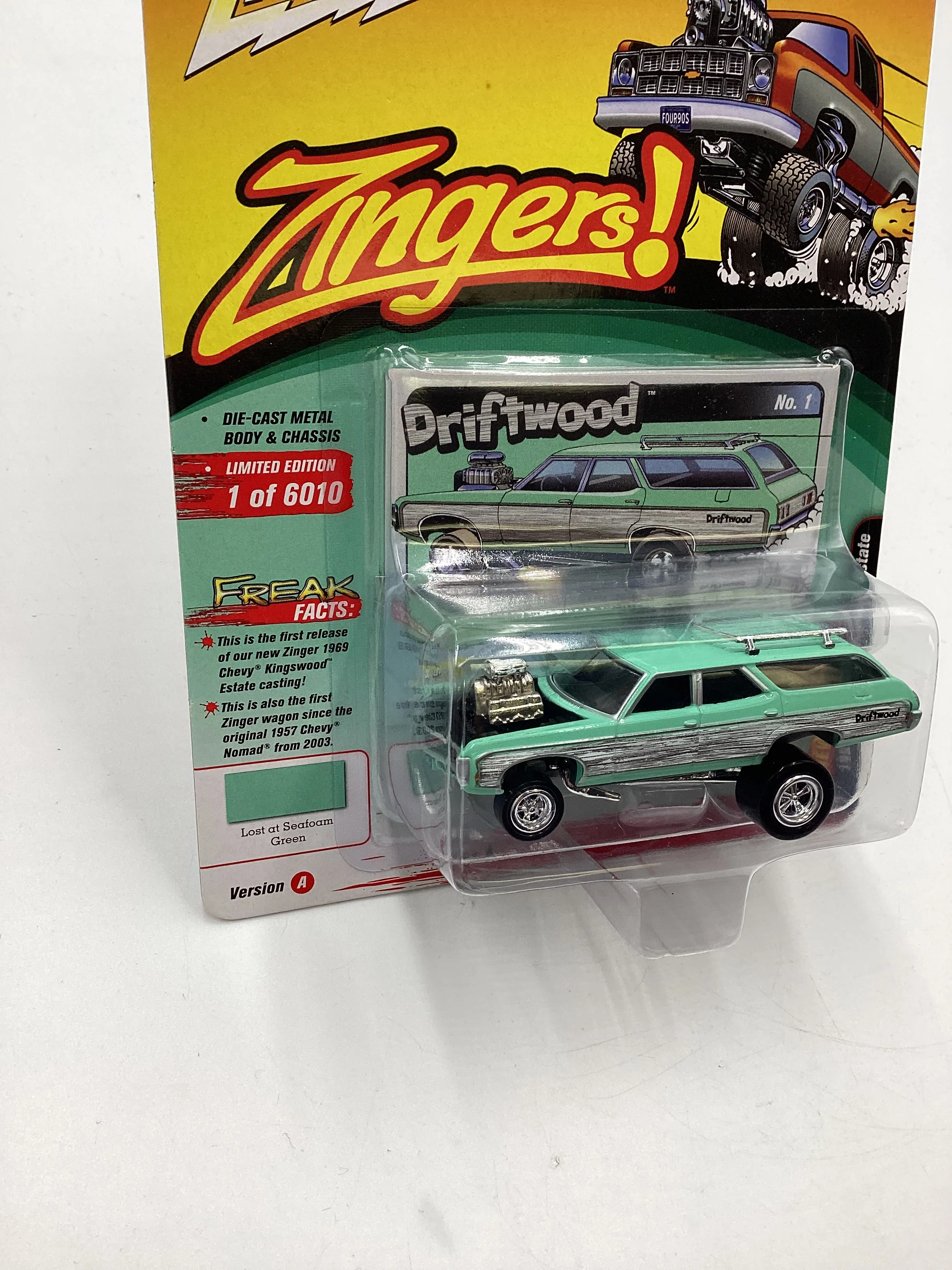 Johnny Lightning Street Freaks Zingers Release 2 Version A 1966 Chevy Kingswood Estate Driftwood Green 216A - Image 5