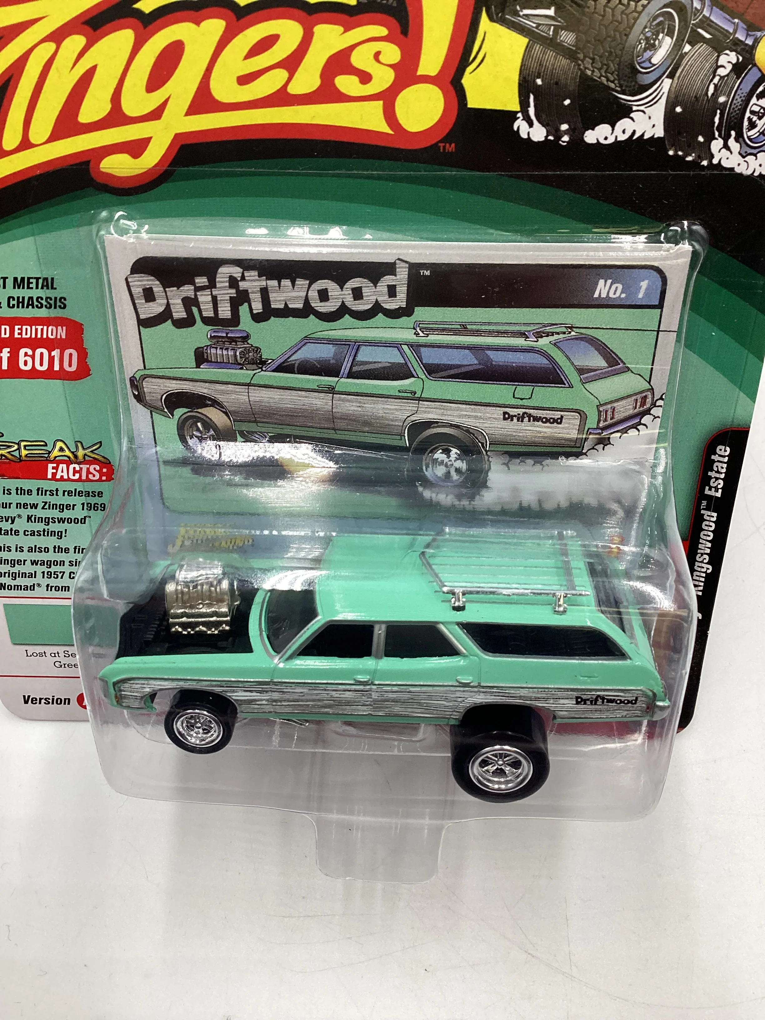 Johnny Lightning Street Freaks Zingers Release 2 Version A 1966 Chevy Kingswood Estate Driftwood Green 216A - Image 6