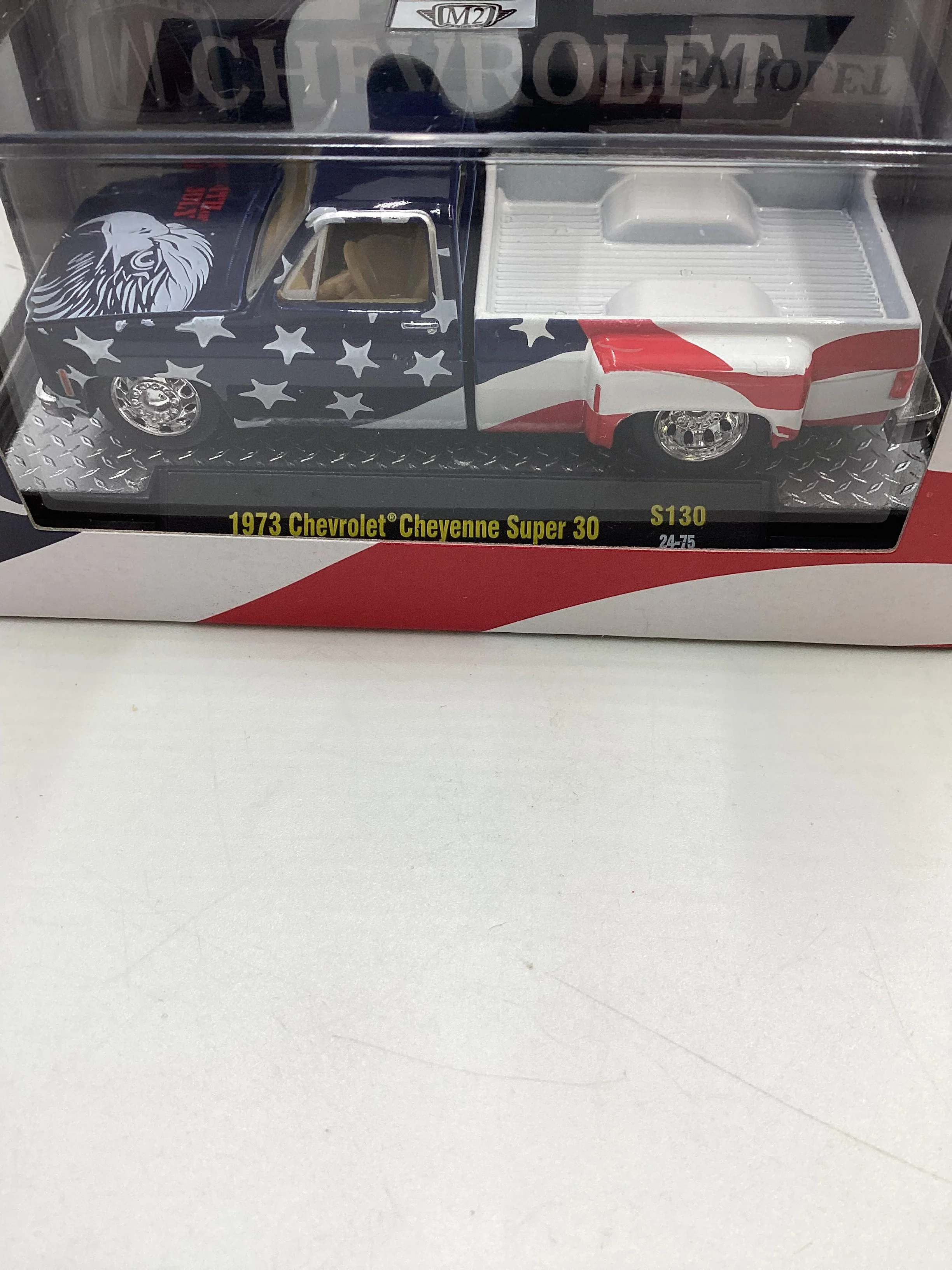 M2 Machines Oreillys Exclusive S130 1973 Chevrolet Cheyenne Super 30 (4th of July) - Image 3