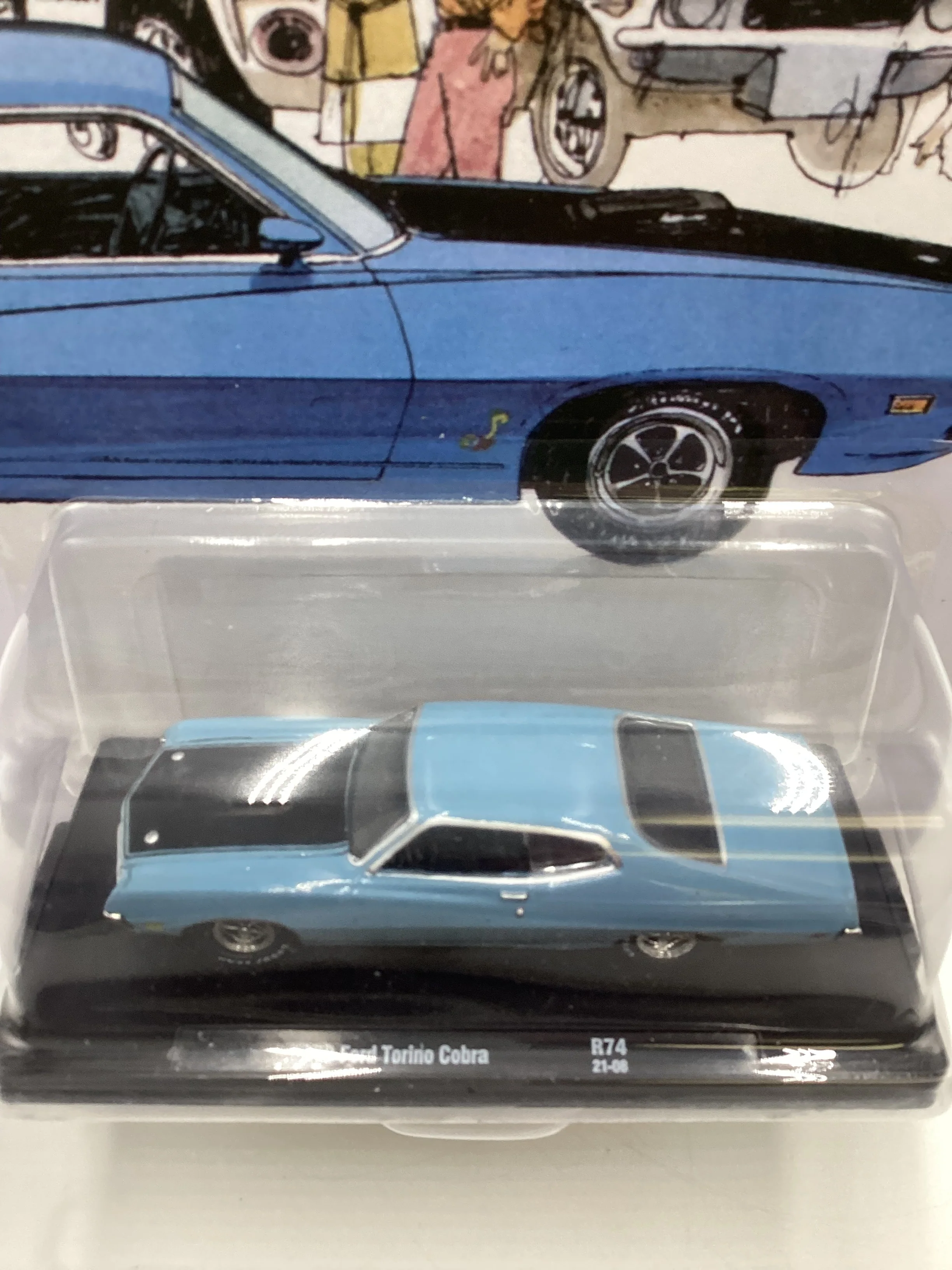 M2 Machines Auto Driver FoMoCo 1970 Ford Torino Cobra Light Blue R74 192H - Image 6