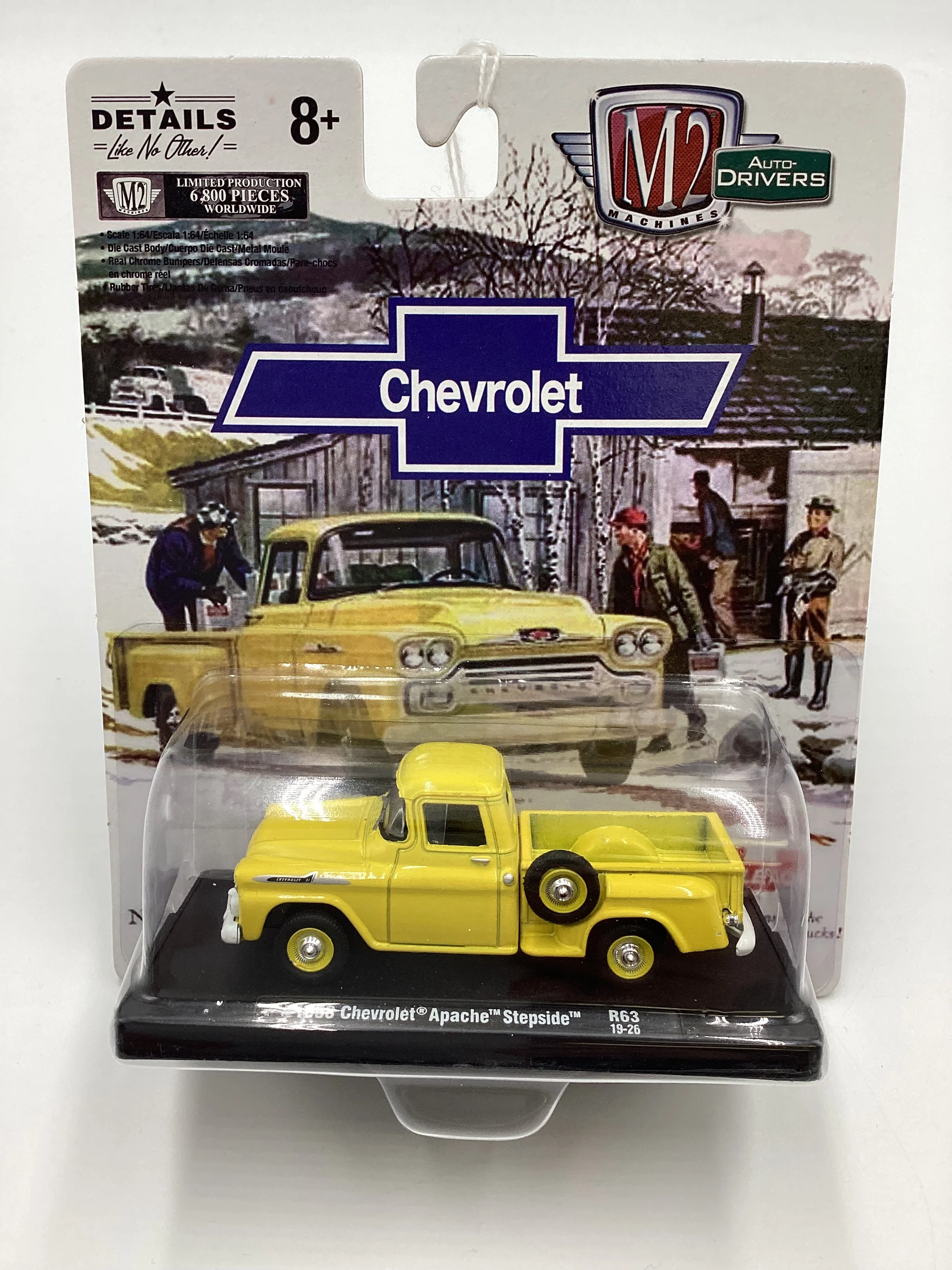 M2 Machines Auto Drivers Chevrolet 1958 Chevrolet Apache Stepside R63 Yellow 189A - Image 2