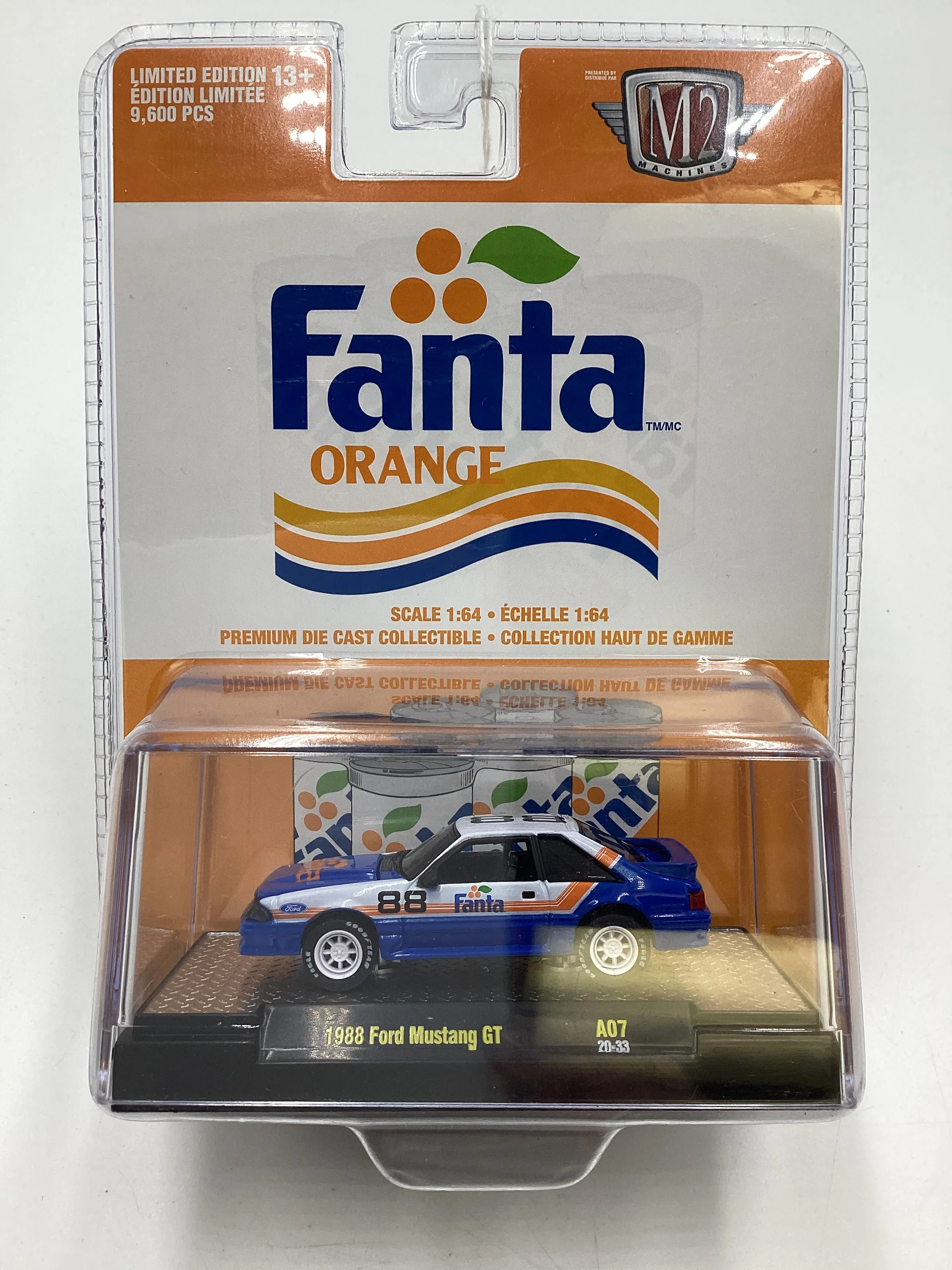 M2 Machines Fanta 1988 Ford Mustang GT Blue/White A07 204H - Image 2