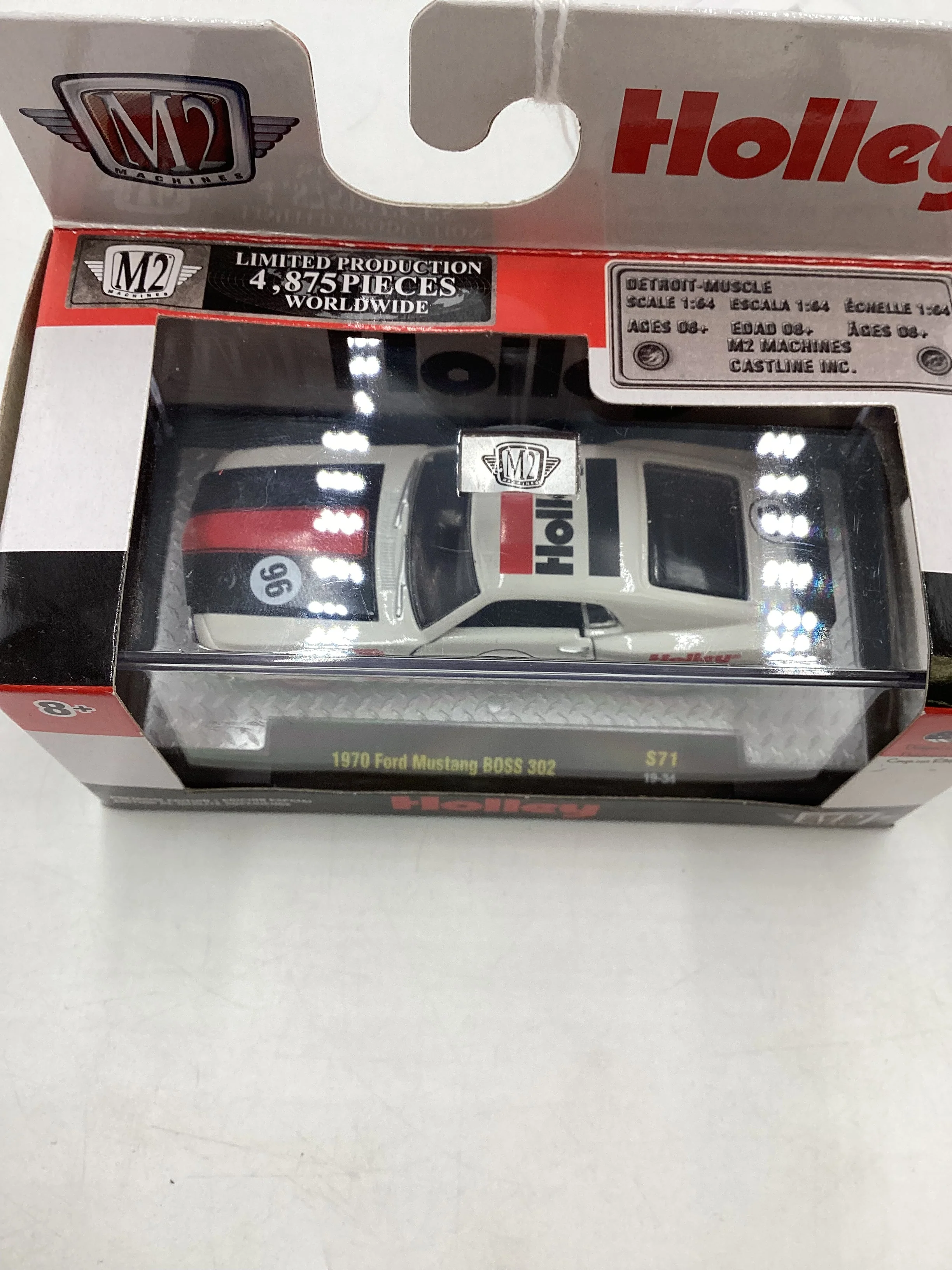 M2 Machines OReilly Exclusive Holley 1970 Ford Mustang Boss 302 White S71 - Image 3