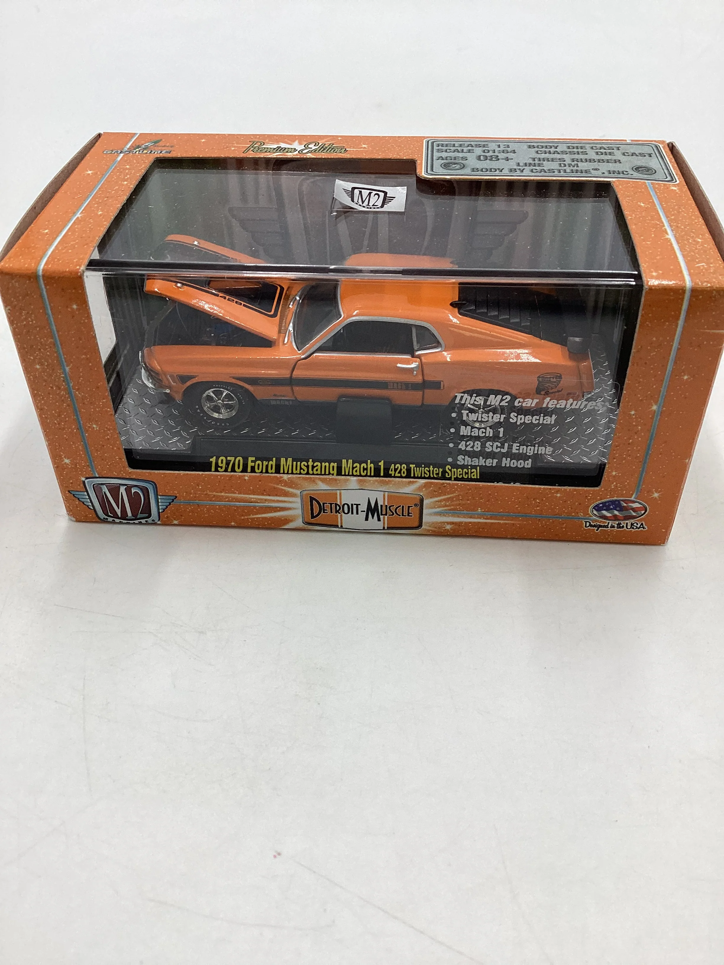 M2 Machines Premium Edition 1970 Ford Mustang Mach 1 428 Twister Special Orange 10-19 - Image 2