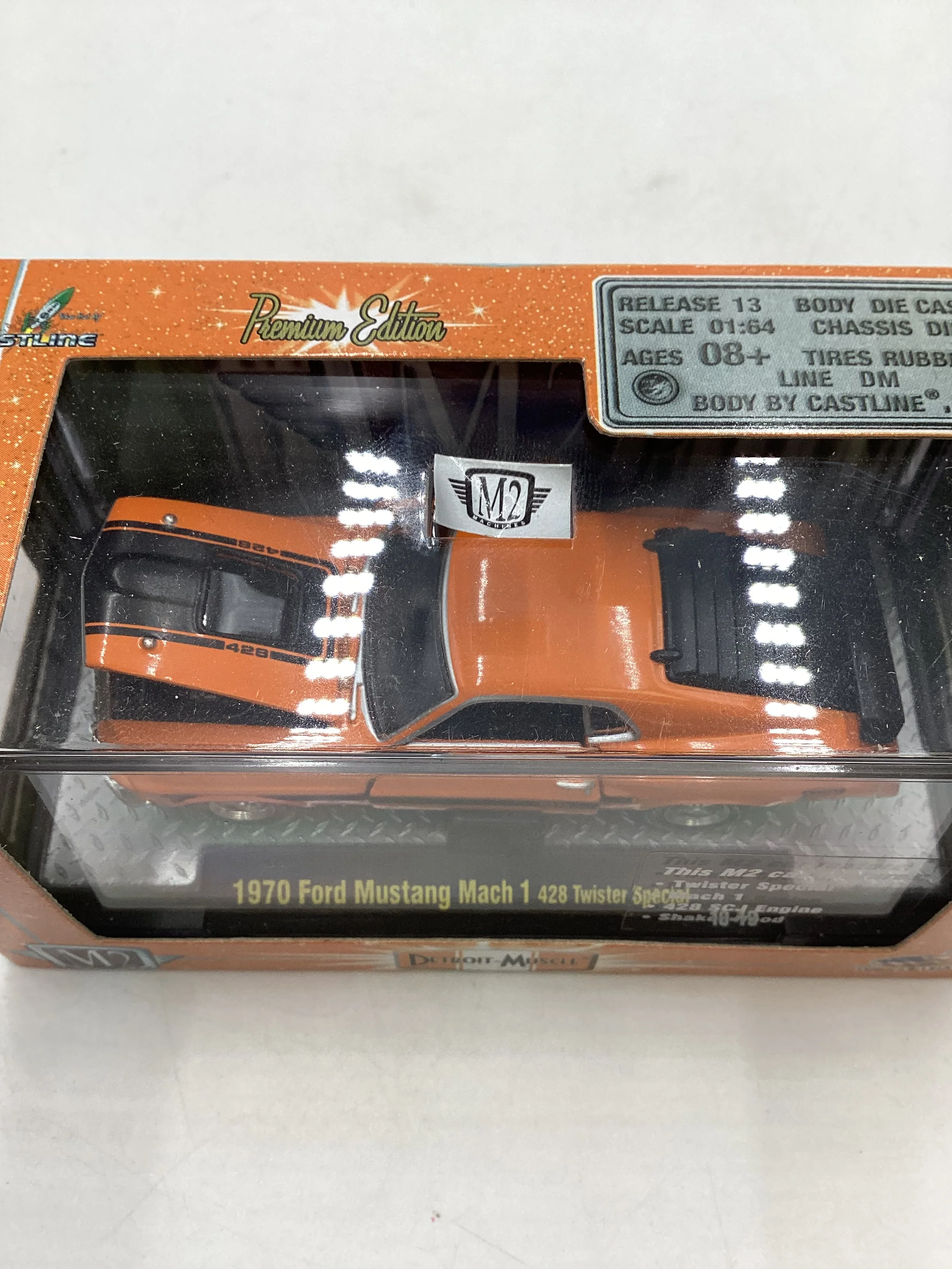 M2 Machines Premium Edition 1970 Ford Mustang Mach 1 428 Twister Special Orange 10-19 - Image 7