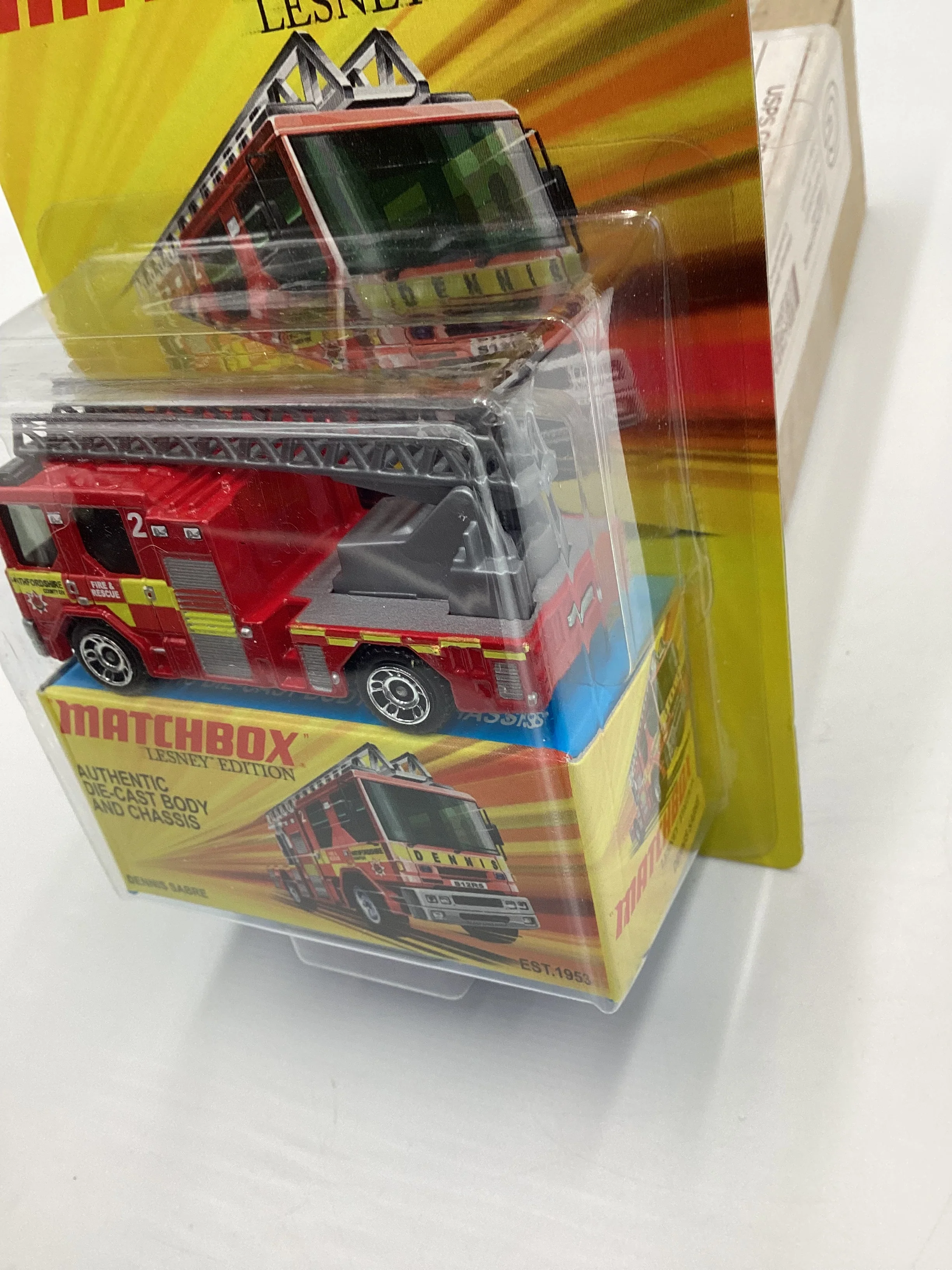 Matchbox Lesley Edition Dennis Sabre Fire Engine Red Back of Card Damage 169H - Image 4
