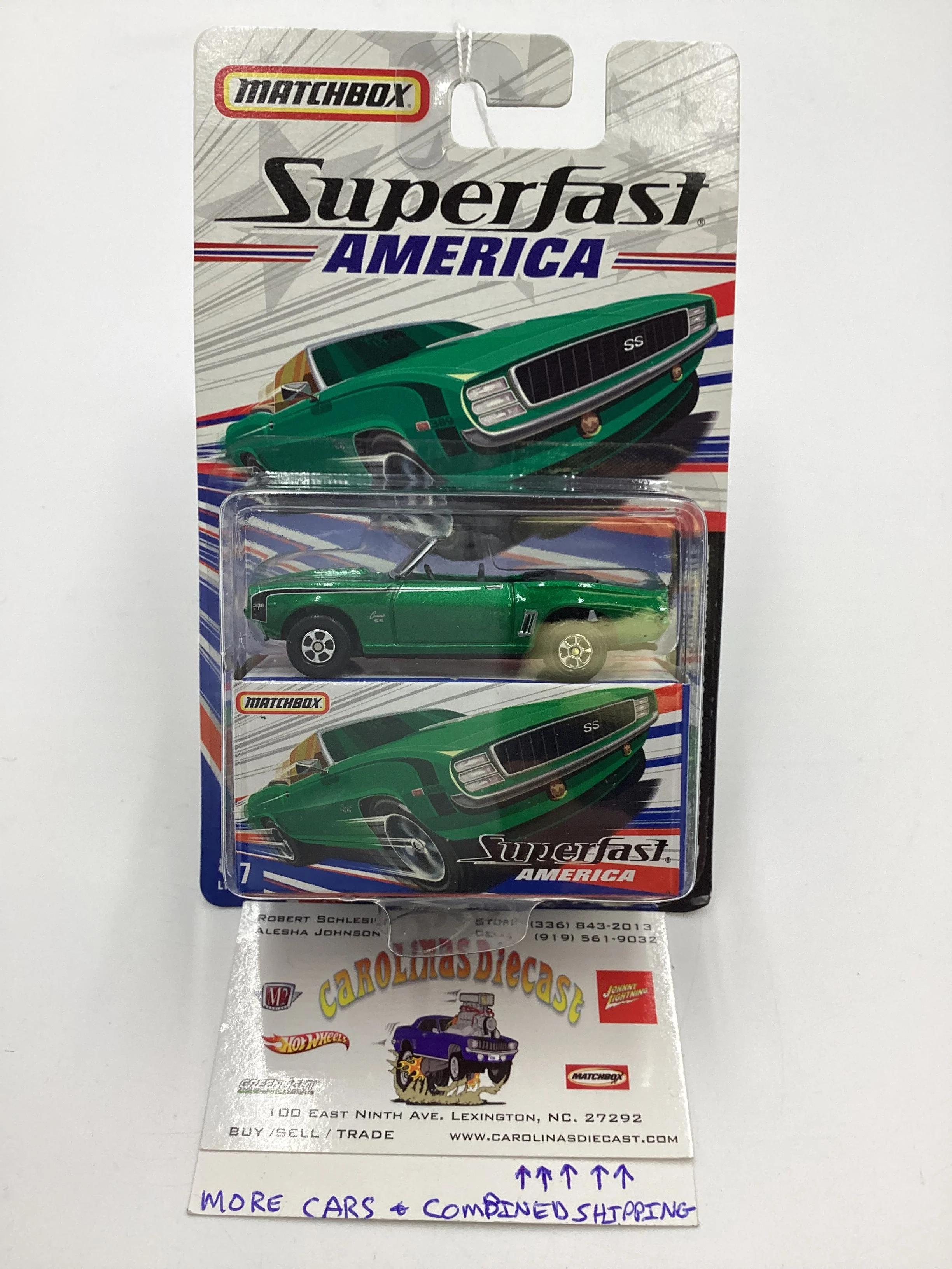 Matchbox Superfast America #7 1969 Chevrolet Camaro SS Convertible Green 174F
