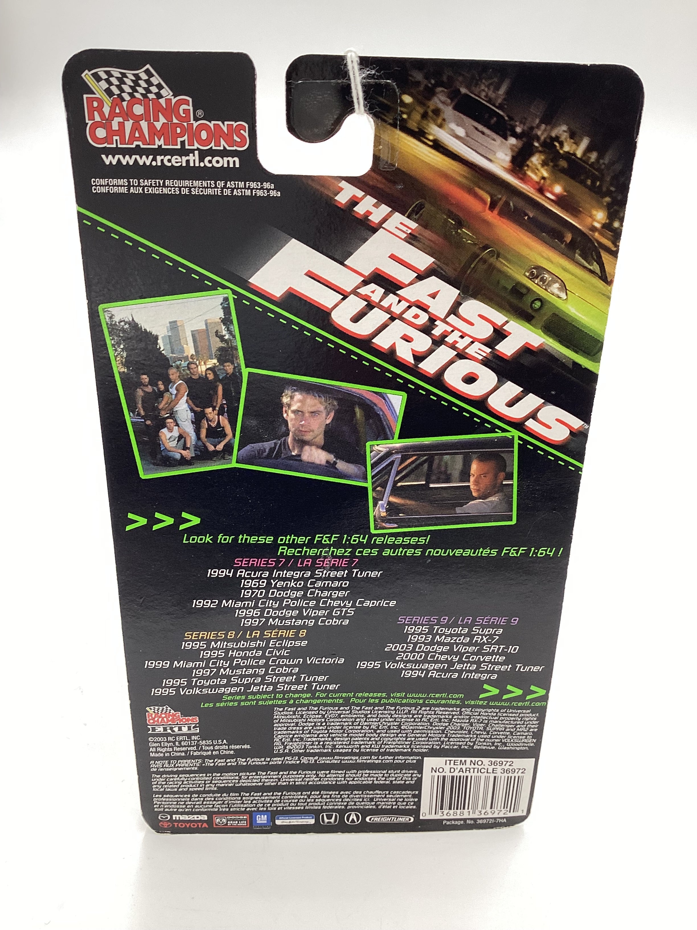 Racing Champions The Fast and Furious Series 9 1994 Acura Integra Type-R Black - Image 8