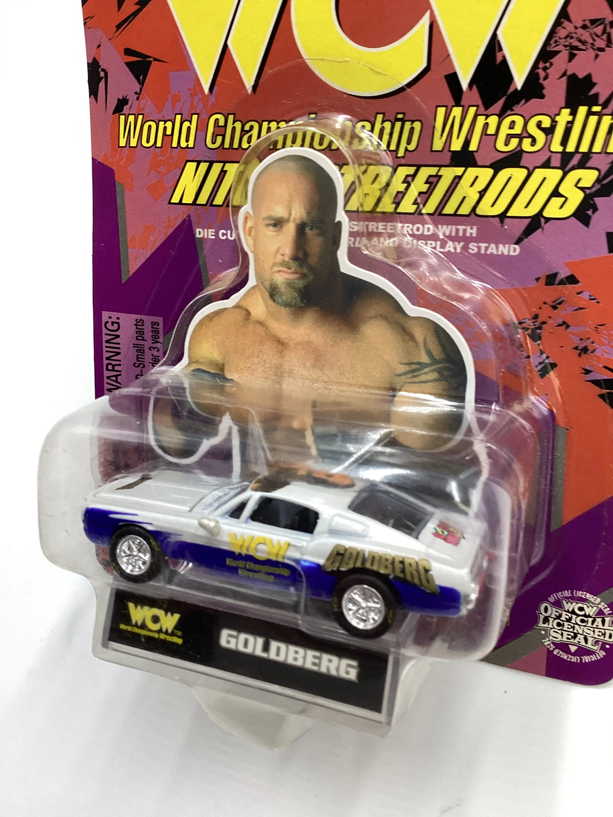 Racing Champions WCW Nitro Streetrods Goldberg Mustang White/Blue SR - Image 6