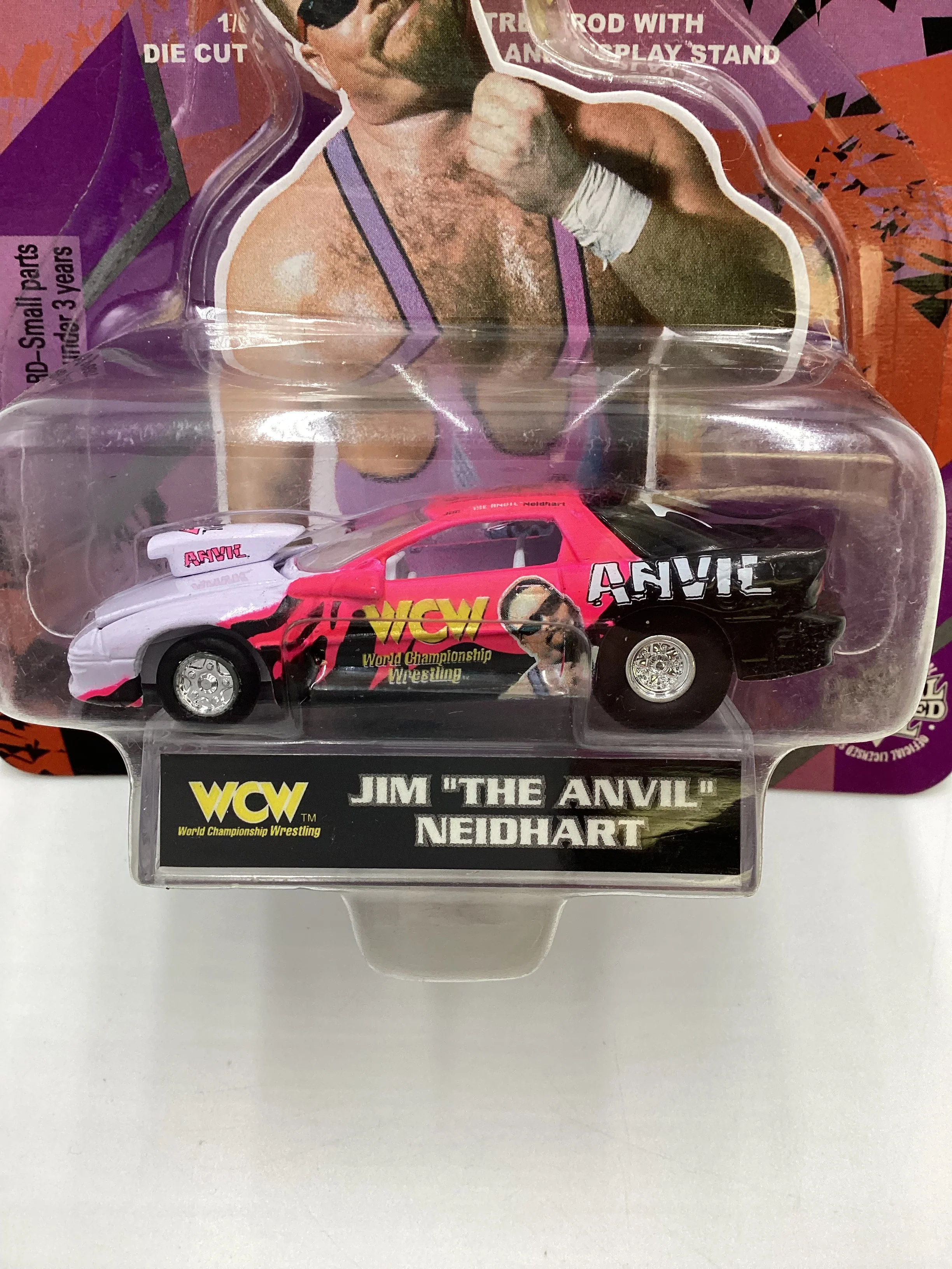 Racing Champions WCW Nitro Streetrods Jim The Anvil Neidhart 96 Chevy Camaro Black/ Pink/ White SR - Image 3